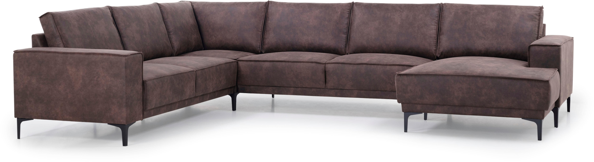 Places of Style Wohnlandschaft »XXL Sofa Oland, Struktur, Flachgewebe, Luxus-Microfaser, Boucle«, U-Form, 342 cm, Wellenunterfederung, Skandi-Design, Metallfüsse