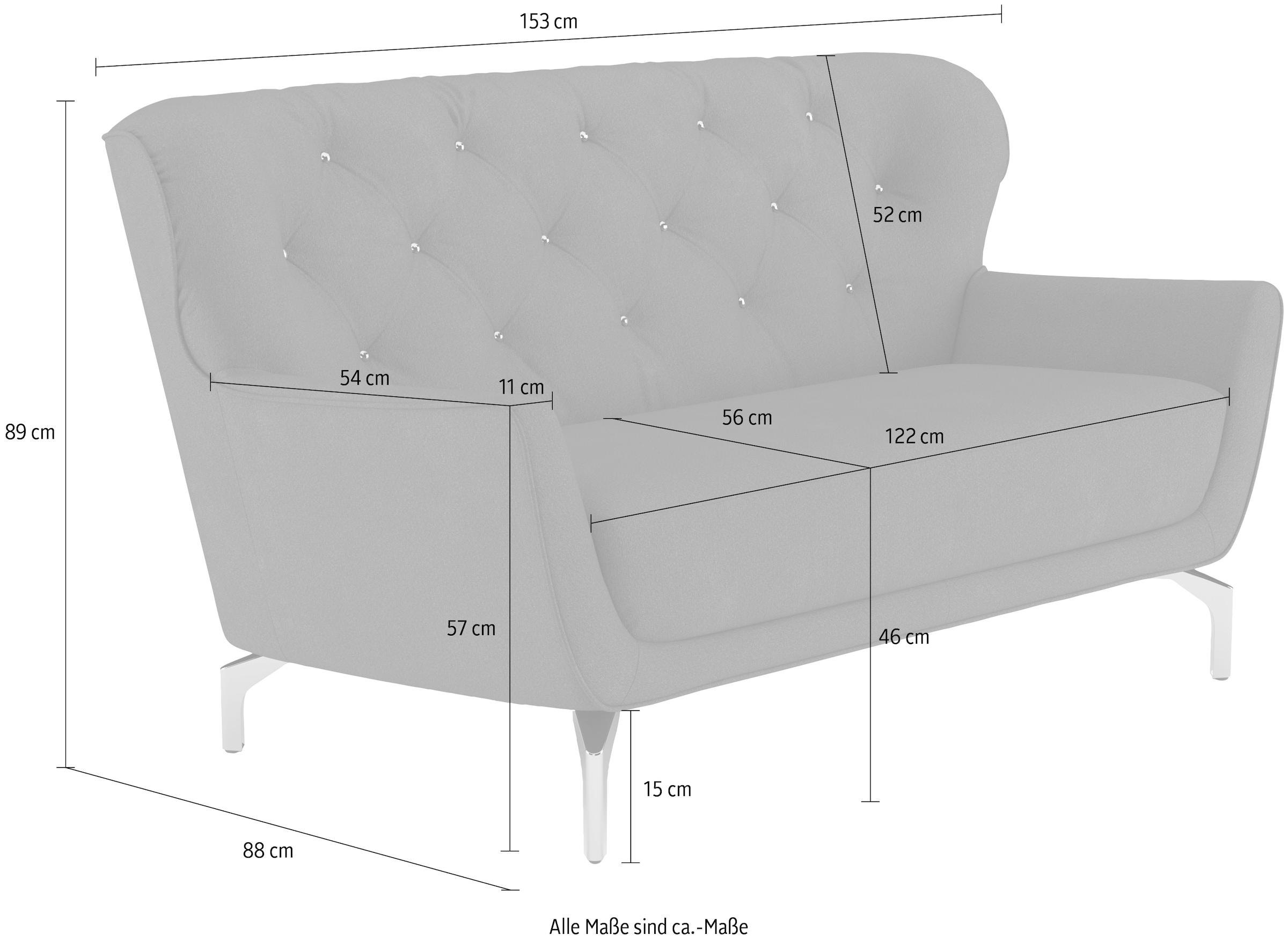 sit&more 2-Sitzer »Orient 3« inkl. 2 Zierkissen mit Strass-Stein, goldfarbene Metallfüsse