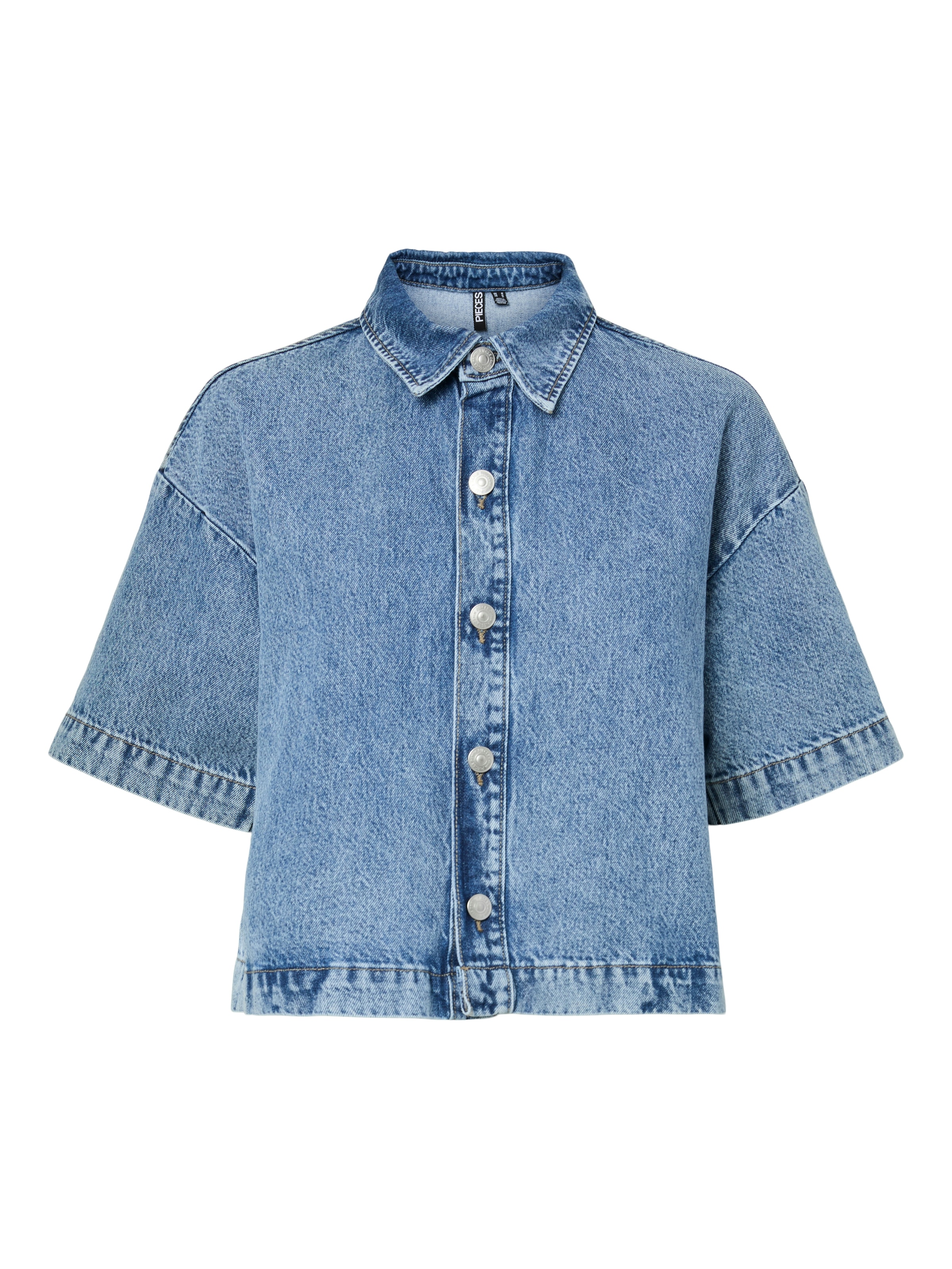 pieces Jeansbluse »PCSKY SS A-SHAPE DENIM TOP NOOS BC« Baumwolle, loose fit