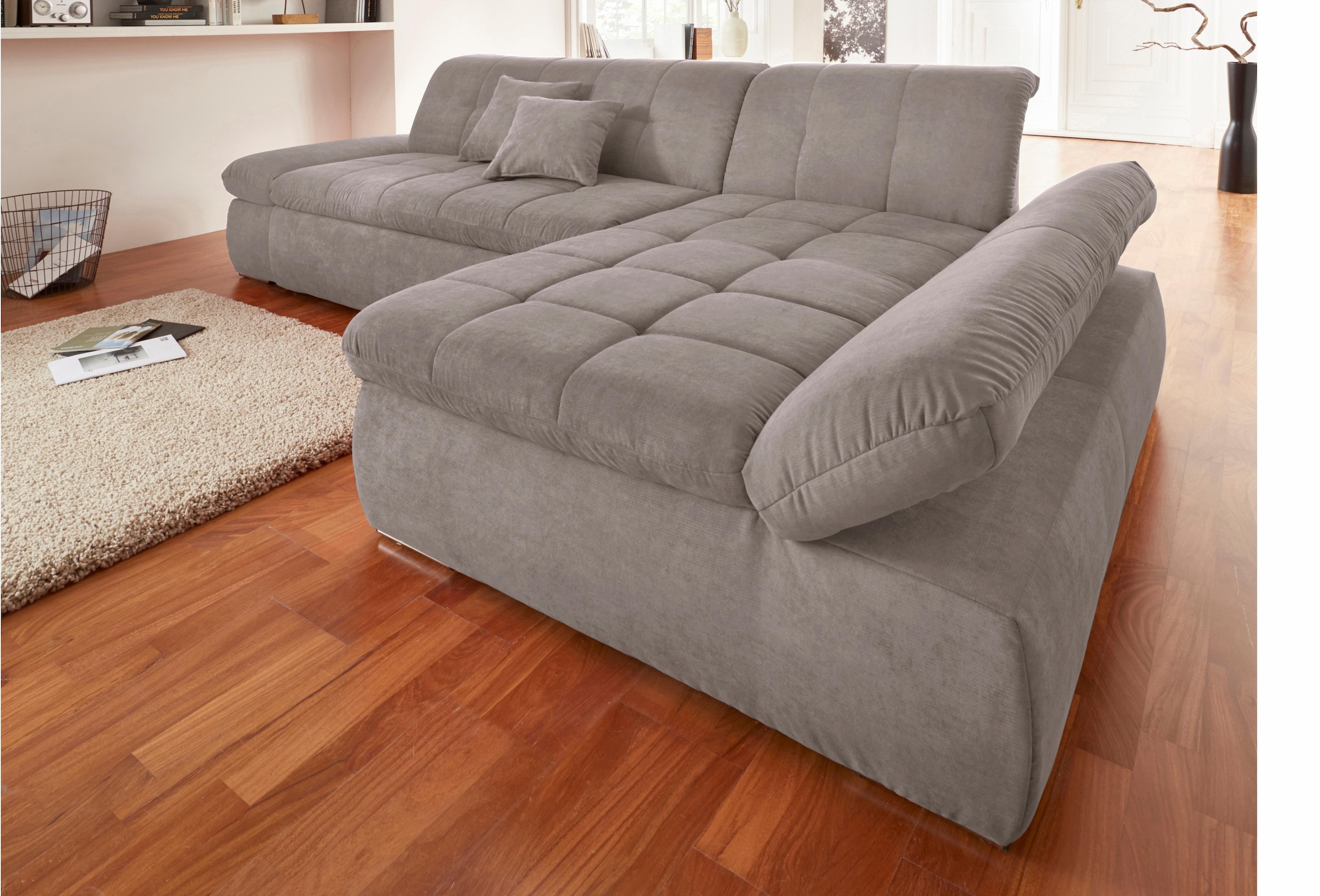 DOMO collection Ecksofa »NMoric XXL, B/T/H: 300/172/80cm, Revamierenabschluss L-Form«, wahlweise mit Bettfunktion und Armlehnverstel,lung