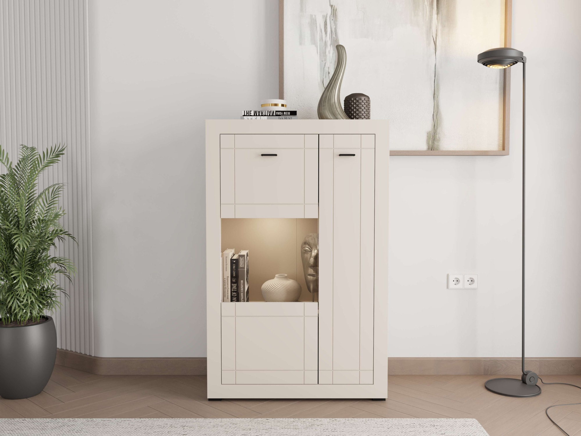 Image of Home affaire Highboard "Warwick, Hochkommode, Vitrine, Glasvitrine, Kombi-Highboard" Modernes Highboard: Kaschmir-Dekor, 2 Türen, Heissfolienprägung