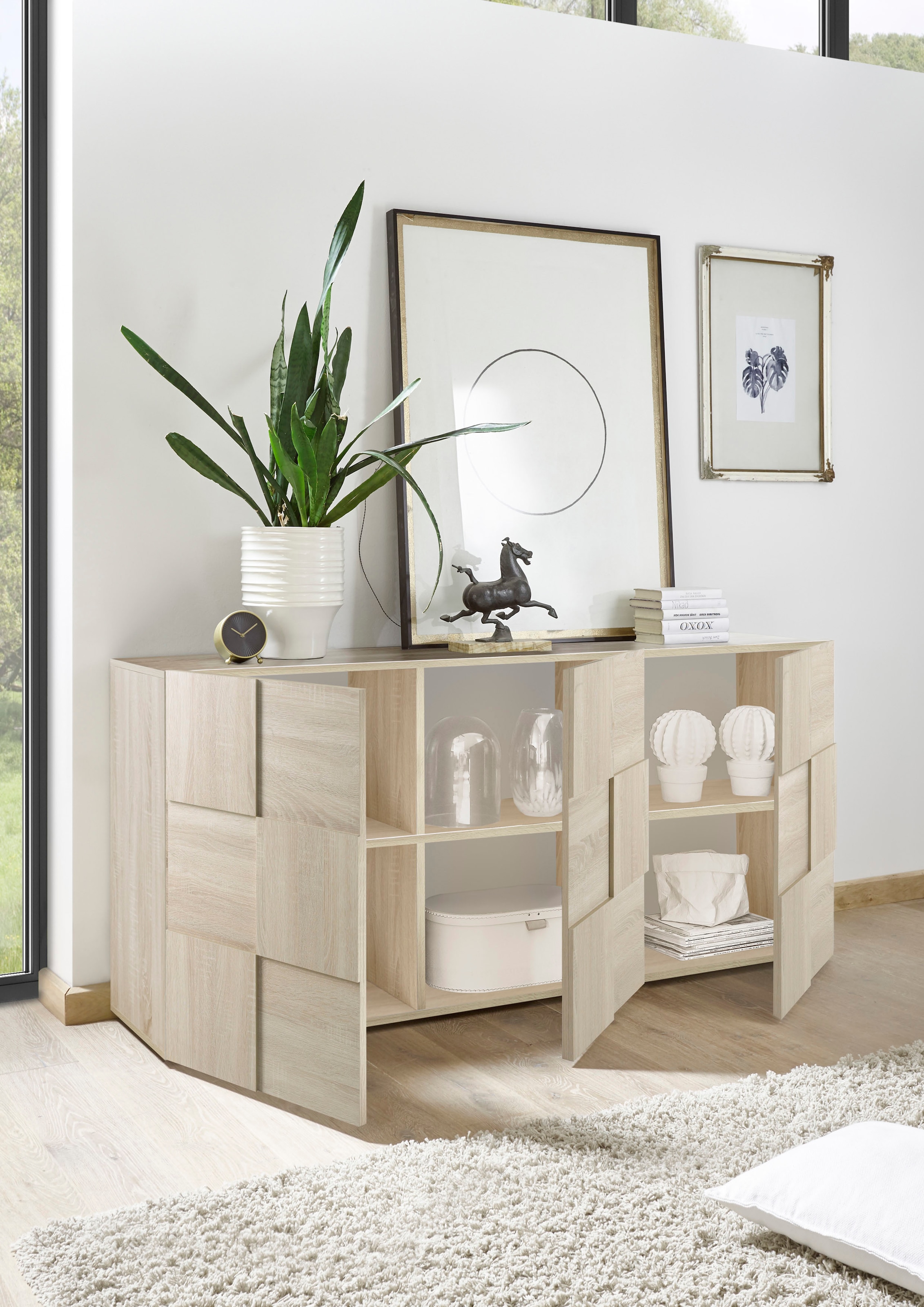 INOSIGN Sideboard »Dama Breite 181, Kommode 3 Türen, Anrichte«, Front in 3D-Optik, viel Stauraum, verschiedene Farben