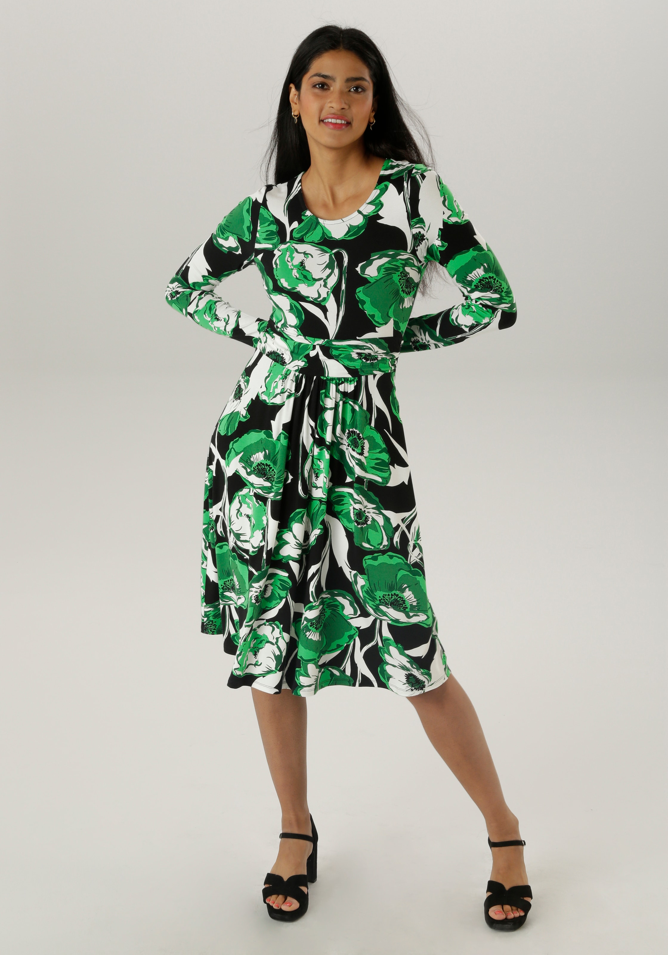Image of Aniston SELECTED Jerseykleid mit floralem Druck und gerafftem Taillenbund
