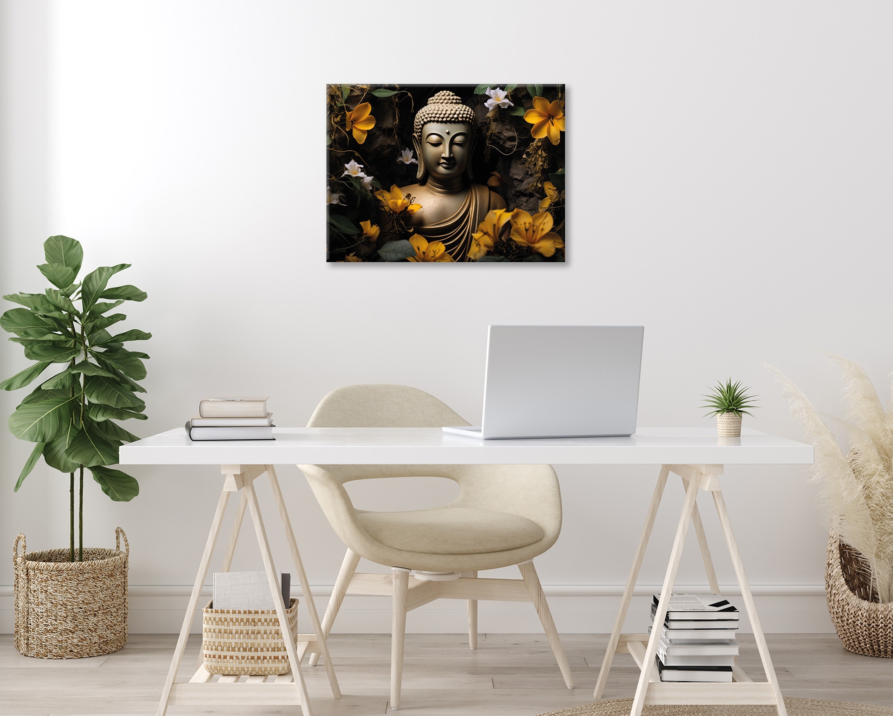 Bönninghoff Tableau sur toile »Wandbild BUDDHA 46x61 cm – Leinwandbild Keilrahmen Deko modern« Bouddha | Images de fleurs | Nature 1 cuis tlg. tendu sur châssis