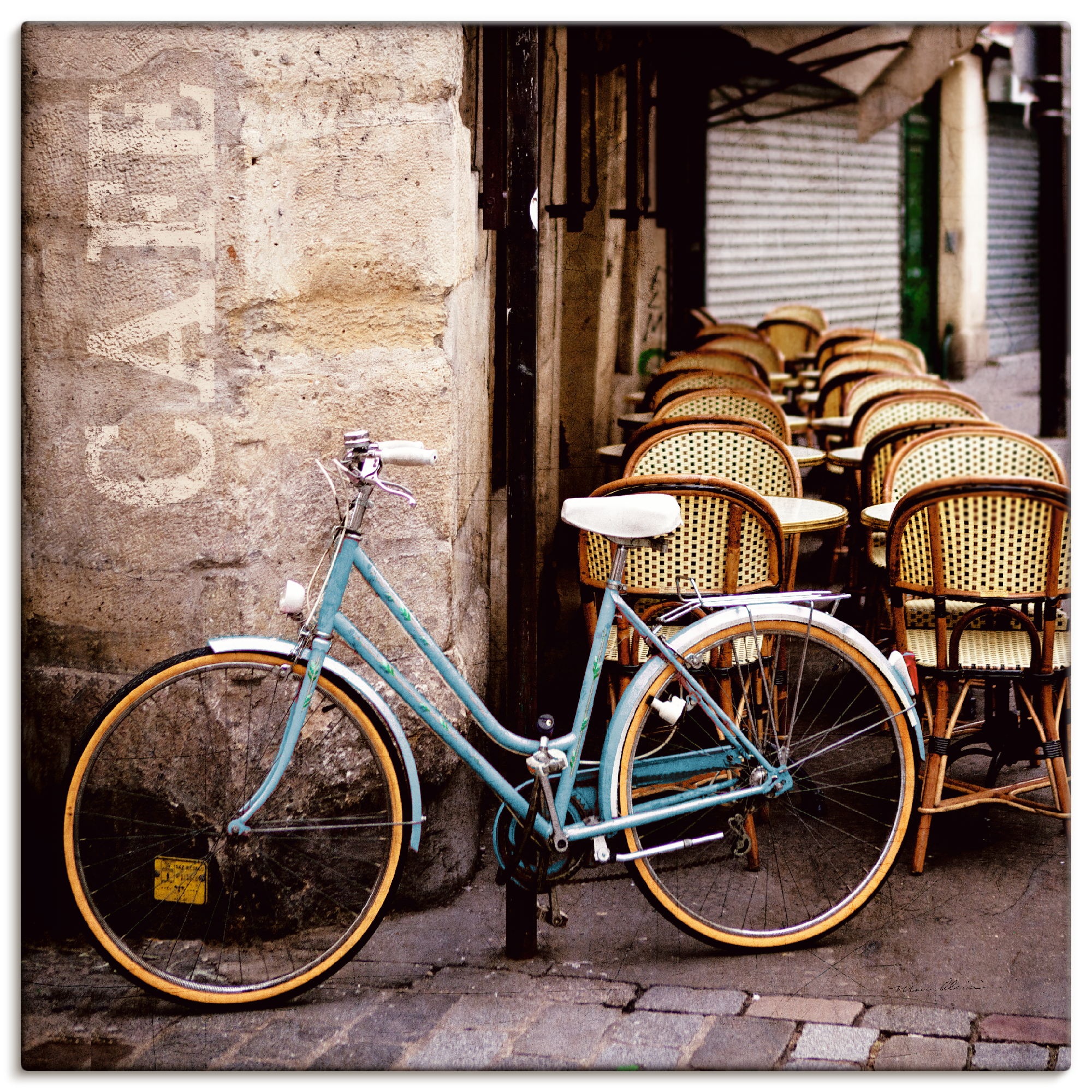 Image of Artland Wandbild »Fahrrad am Café«, Fahrräder, (1 St.), in vielen Grössen & Produktarten -Leinwandbild, Poster, Wandaufkleber / Wandtattoo auch für Badezimmer geeignet bei Ackermann Versand Schweiz
