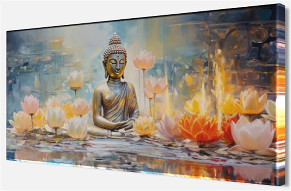 Bönninghoff Tableau sur toile »Wandbild BUDDHA 33x70 cm – Leinwandbild Keilrahmen Deko modern« Bouddha | Bouddhisme | Fleurs | Images de fleurs | Images de plantes | Images spirituelles | Plantes | Statue de Bouddha 1 cuis tlg. tendu sur châssis