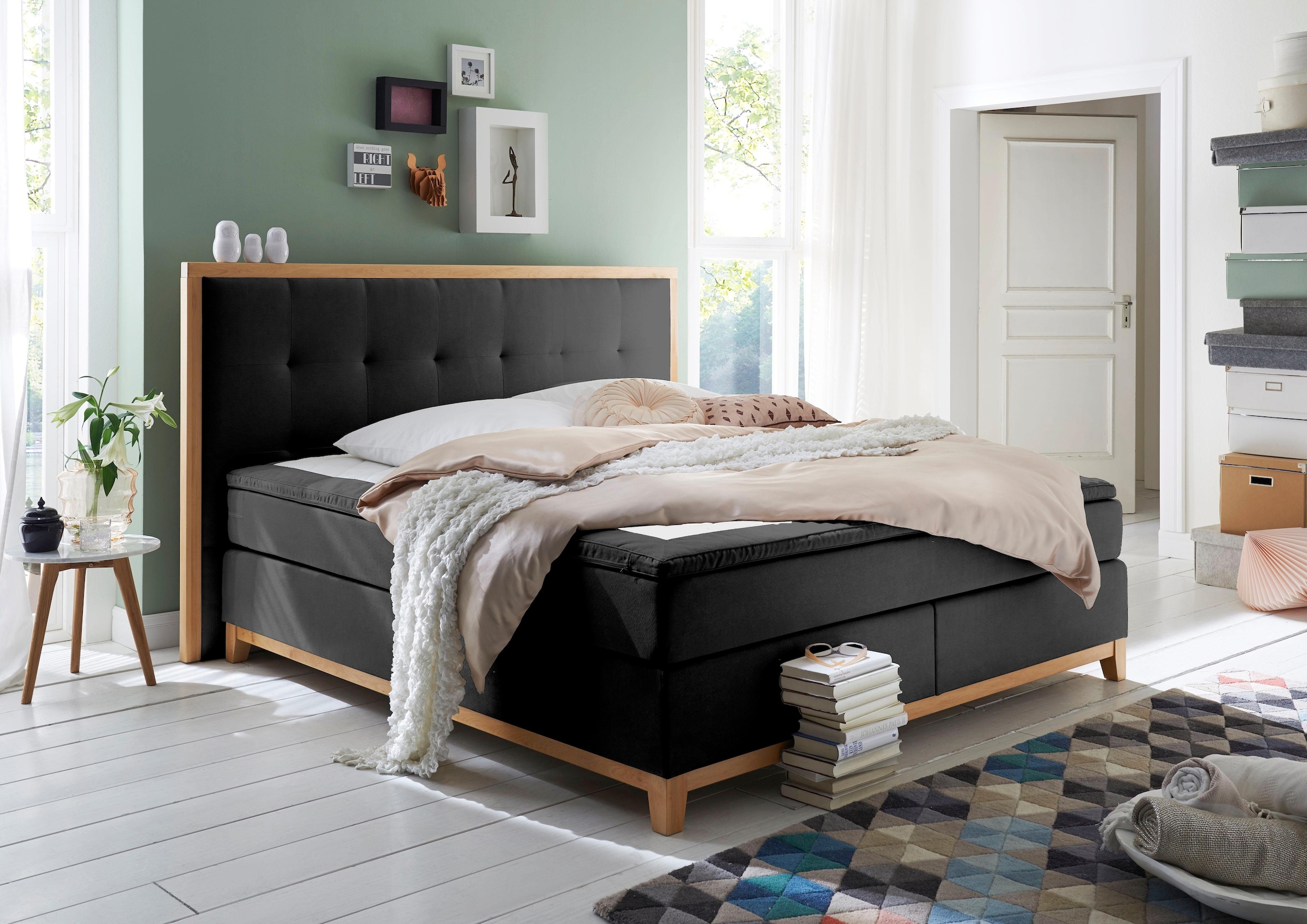 Home affaire Boxspringbett »Sonja«, mit Steppung im Kopfteil und Holzrahmen, inklusive Topper