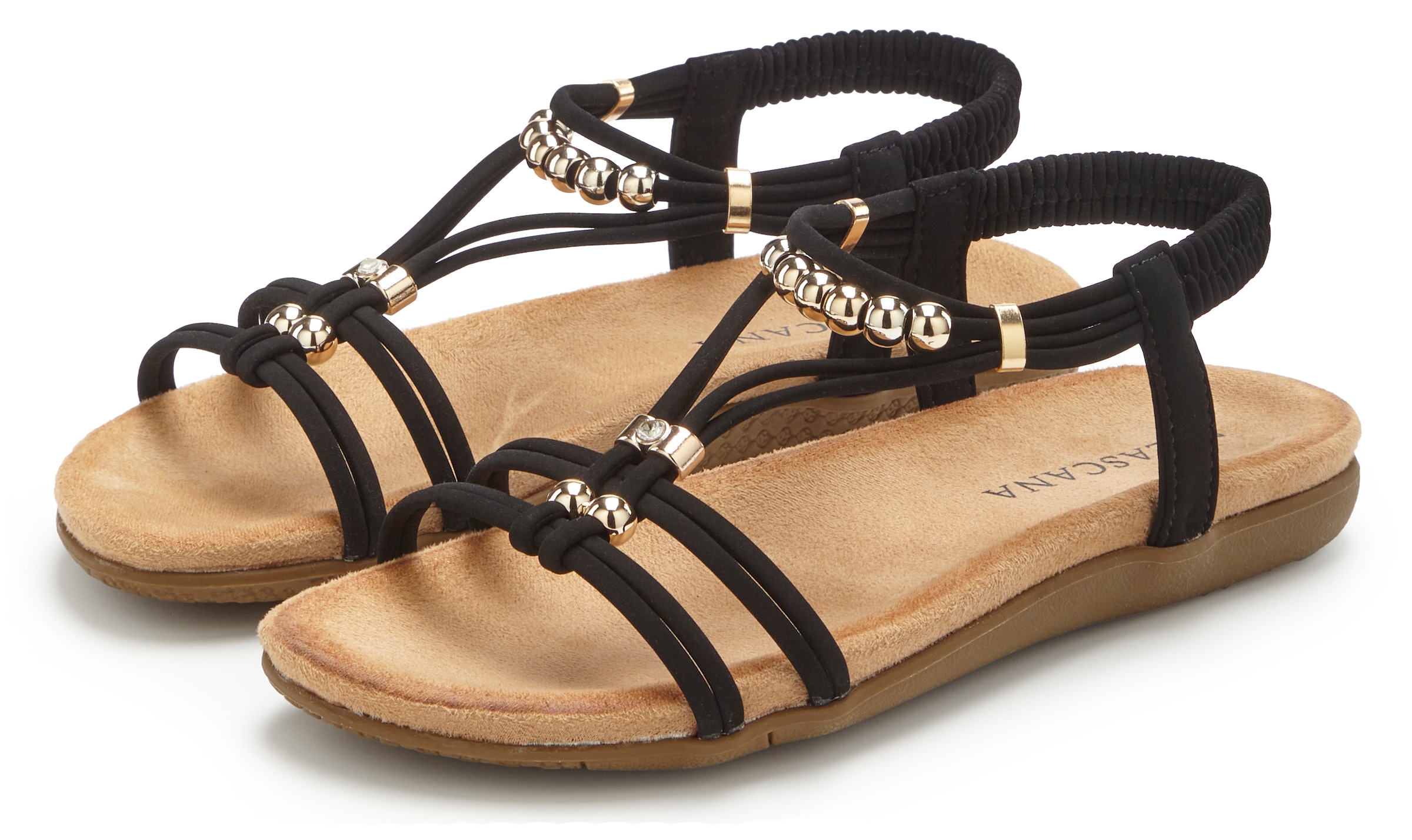 Image of LASCANA Sandale "Sommerschuh, offener Schuh," NEU mit elastischen Riemchen und kleinen Perlenelementen VEGAN