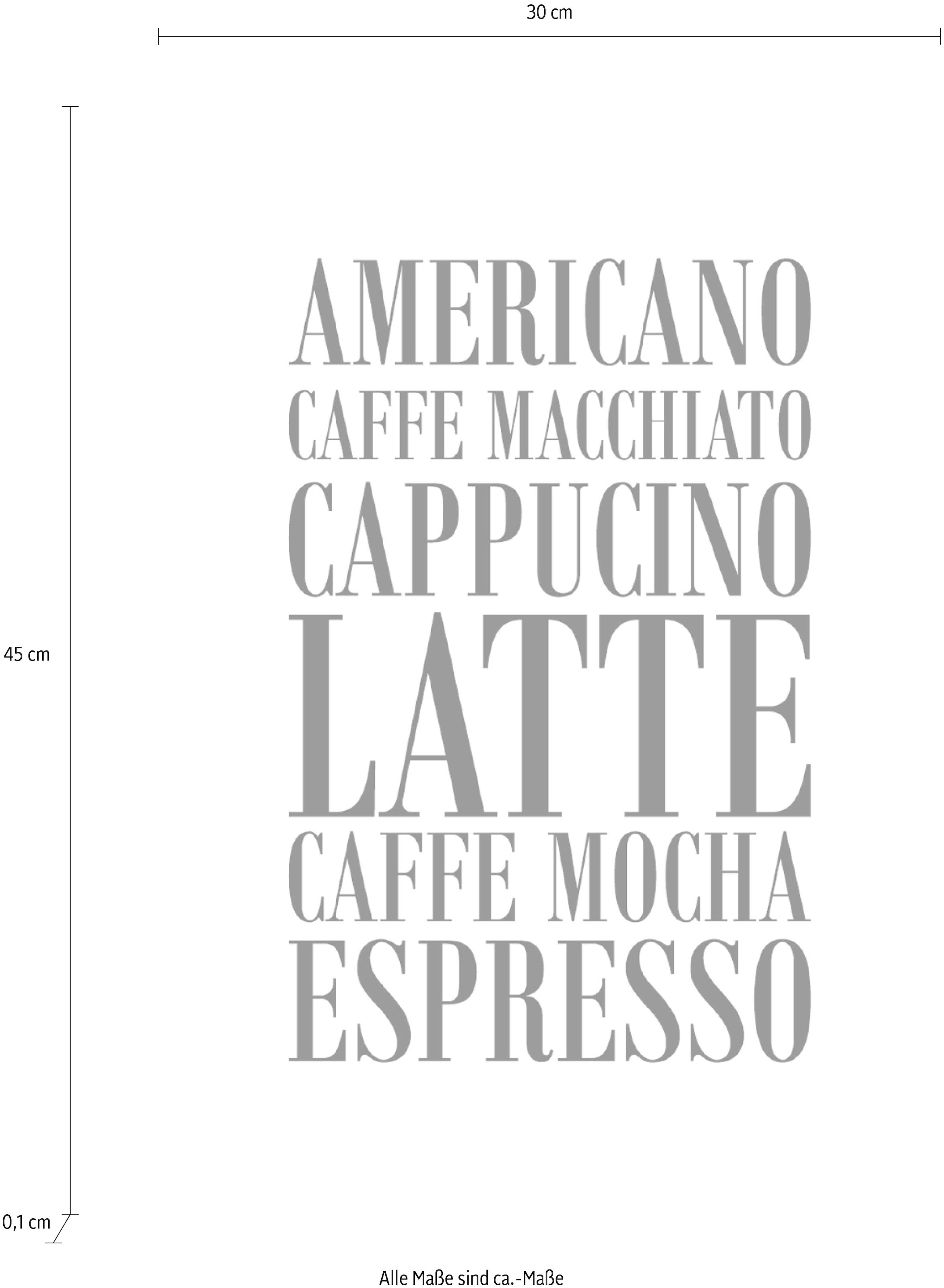 queence Wanddekoobjekt »Kaffee, Cappucino, Expresso ...«, Stahlschild, Blechschild, Spruch, Witzig, Wanddeko, retro, 20x30cm