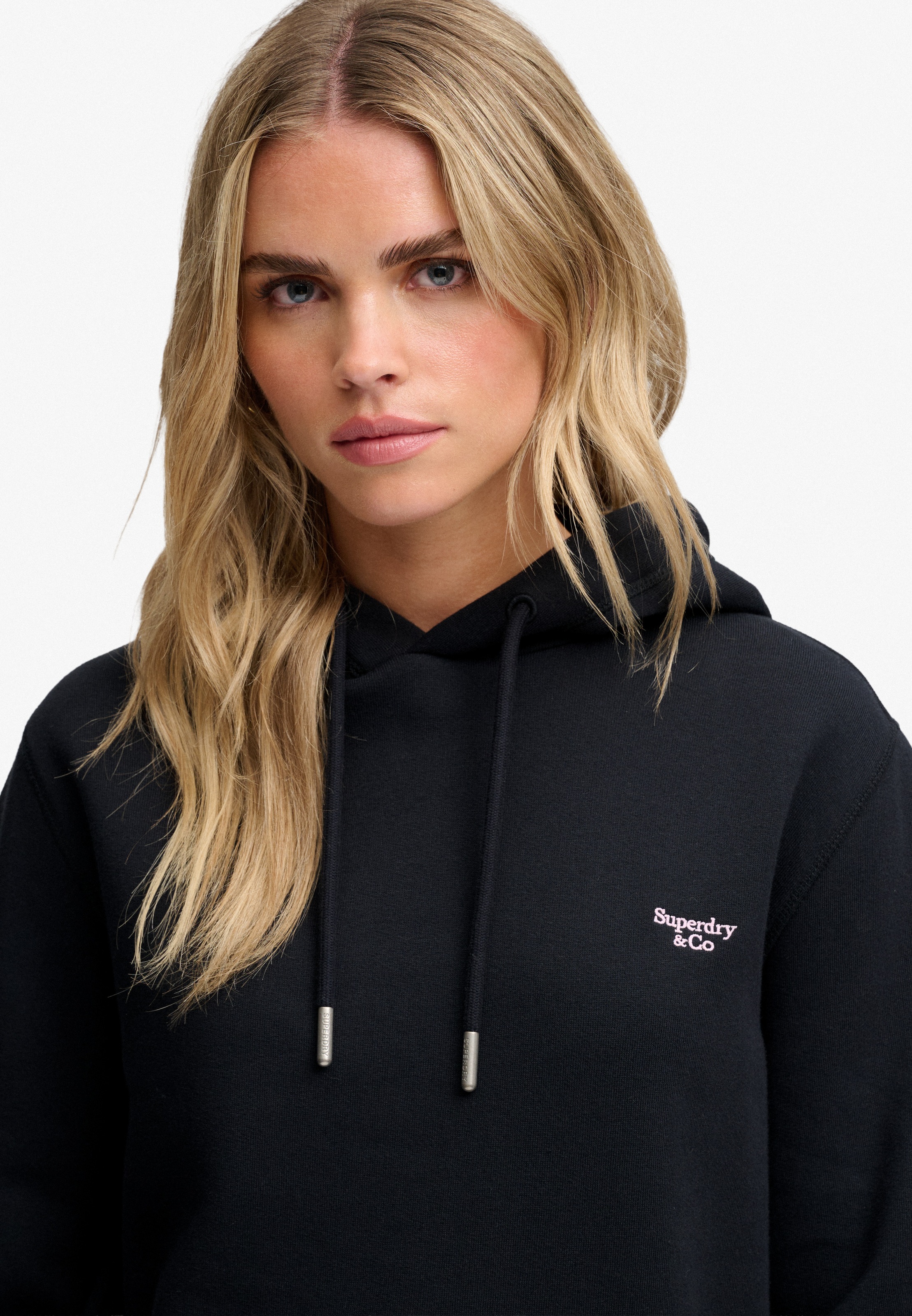 Superdry Sweat à capuche »SIGNATURE EMB HOOD«, mélange coton, coupe décontractée
