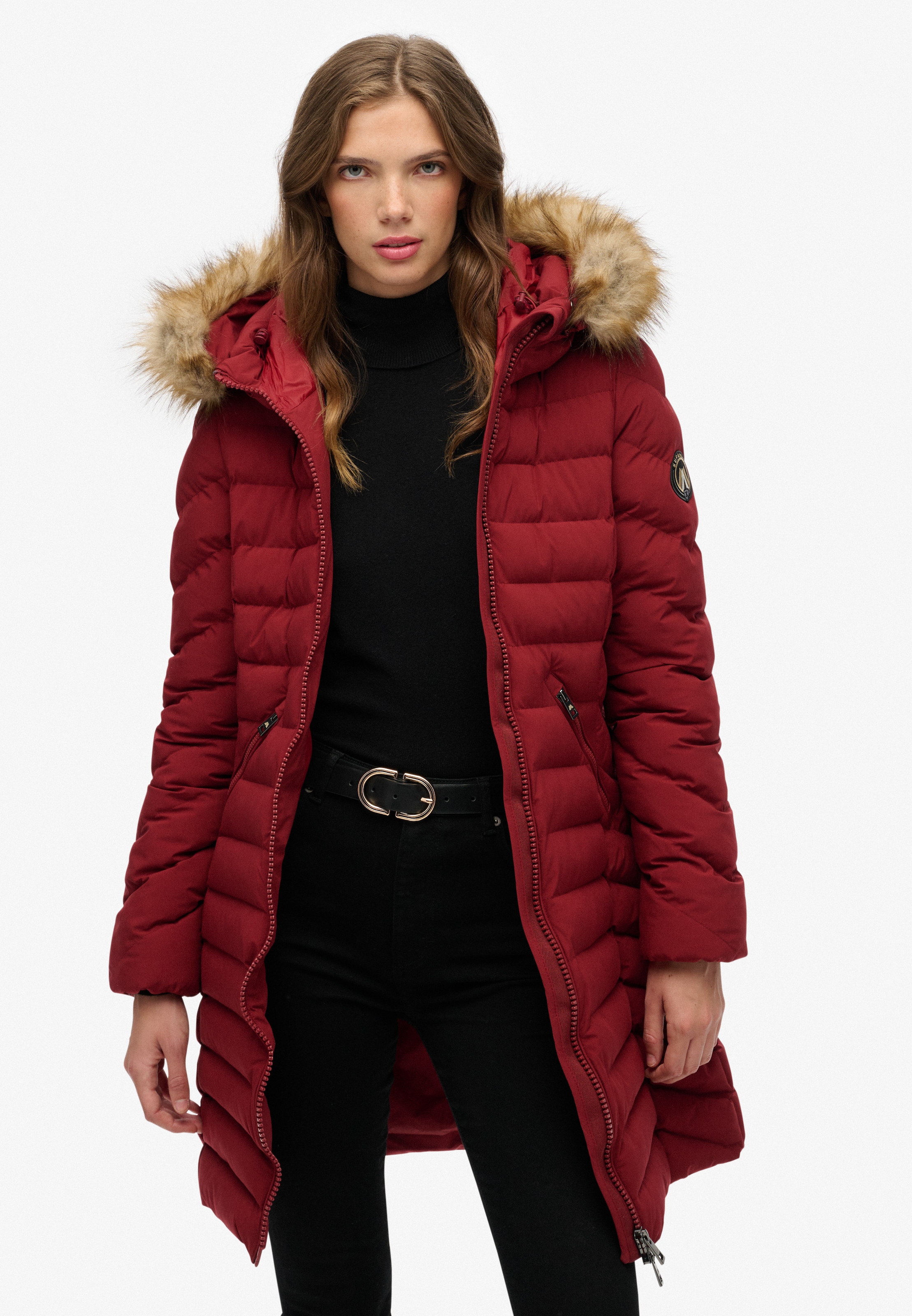 Superdry Veste matelassée »FUJI FAUX FUR HOOD MID LENGTH« mit Kapuze