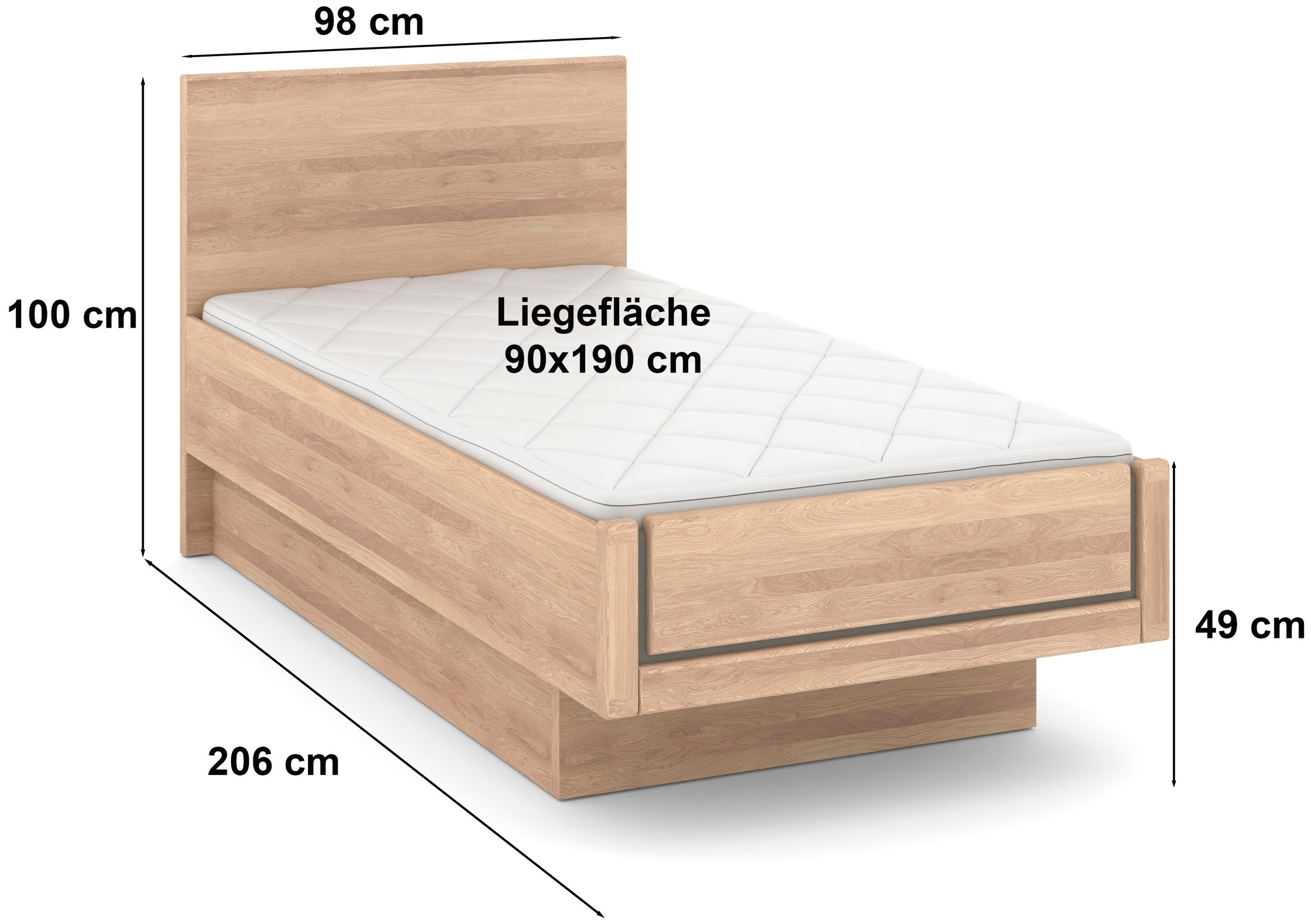 Musterring Holzbett »Sorrent, Bettgestell, Bettrahmen, teilmassiv Eiche« Eiche teilmassiv, Liegehöhenverstellung, Stollenfussteil