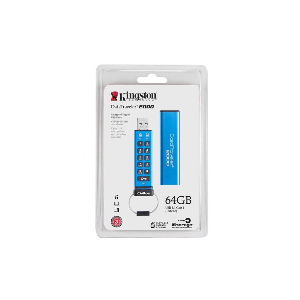 Kingston USB-Stick »DataTraveler 2000 Keypad USB 3,0 64 GB«, (Lesegeschwindigkeit 135 MB/s)