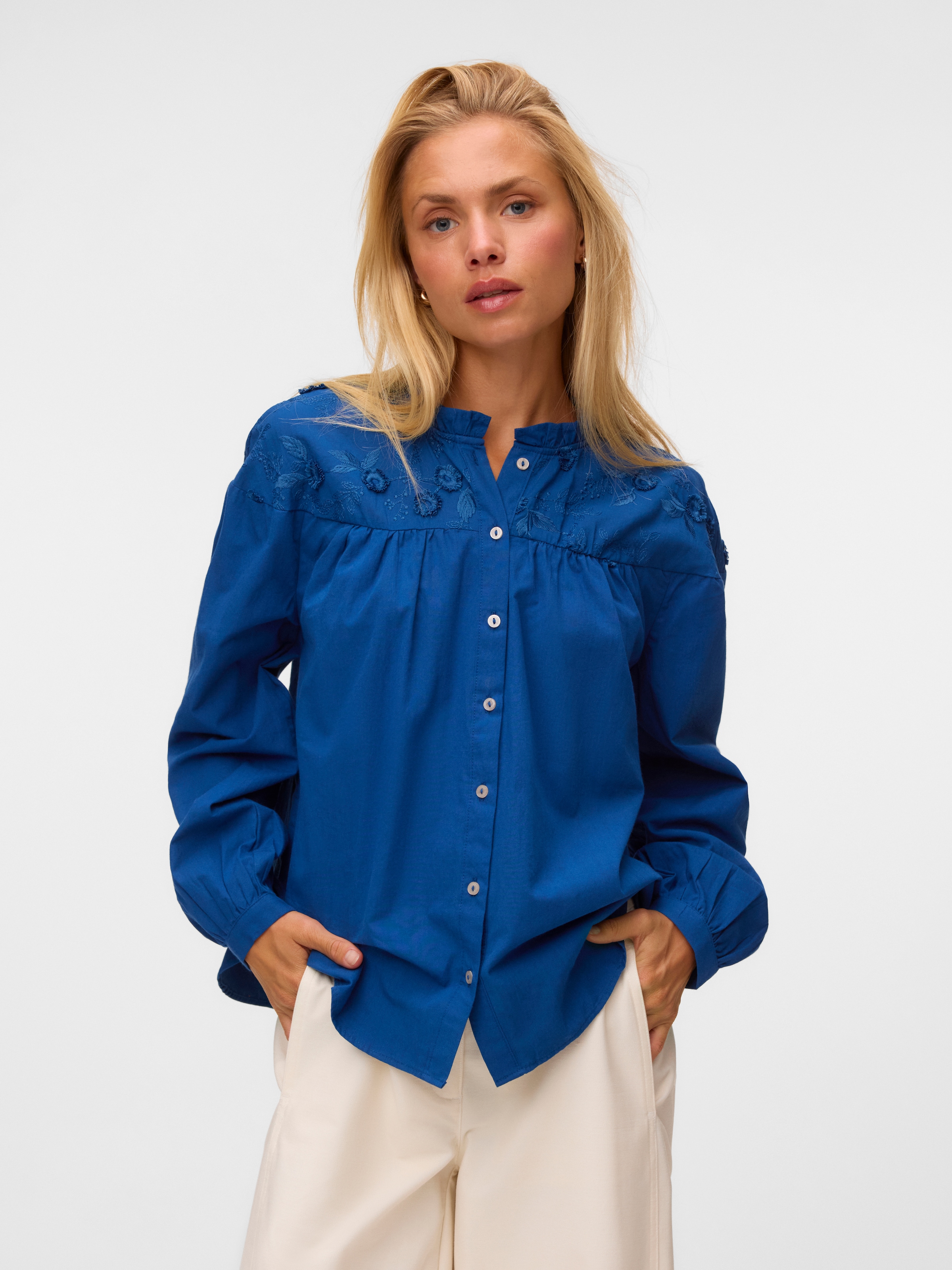 Image of Vero Moda Langarmbluse "VMTUESDAY L/S DETAIL TOP WVN" Baumwolle