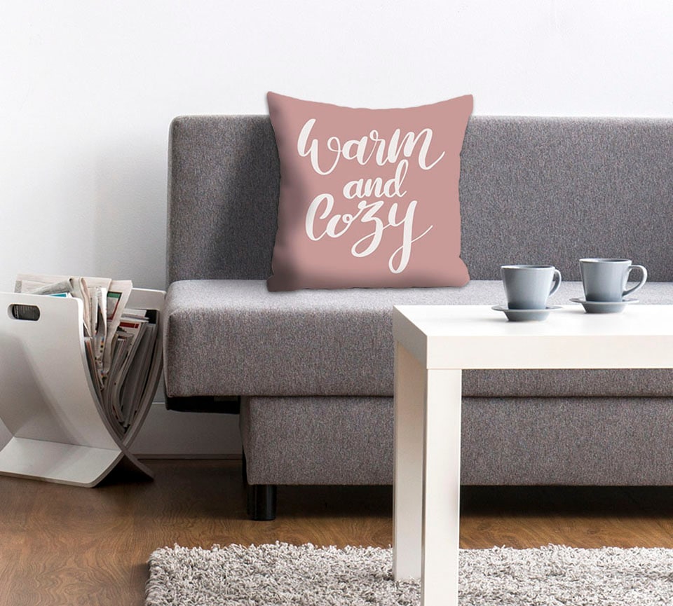 Image of queence Dekokissen "Warm and Cozy" mit Schriftzug, Kissenhülle ohne Füllung, 1 Stück
