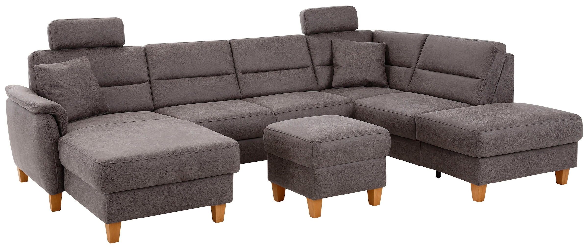 Home affaire Wohnlandschaft »Palmera U-Form, B: 308 cm, grosse Stoff + Leder Auswahl« optional Schlaffunktion & Bettkasten, Federkern, XXL-Wohnlandschaft