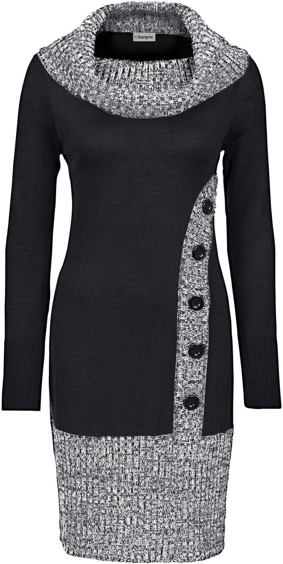 bonprix Strickkleid »Figurbetontes Strickkleid mit Schalkragen« mit Rollkragen, aus Polyacryl, eng anliegend, melierte Optik