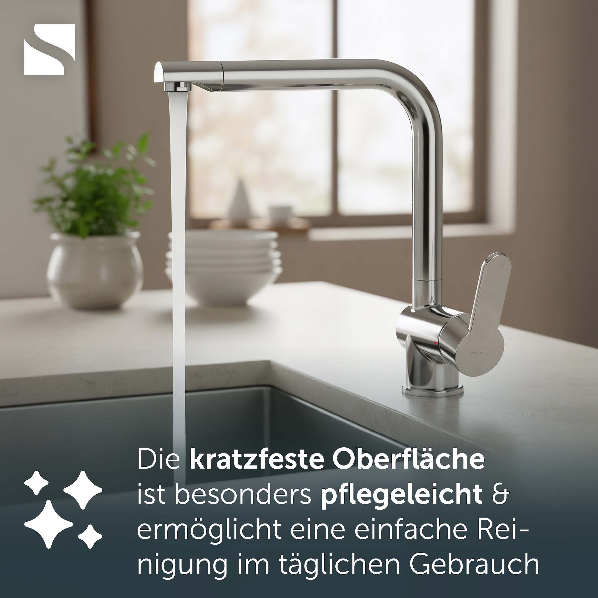 Schütte Robinet d'évier »RIO Schütte« robinet de cuisine, forme en L, acier inoxydable, démarrage à froid, pivotant, acier inoxydable