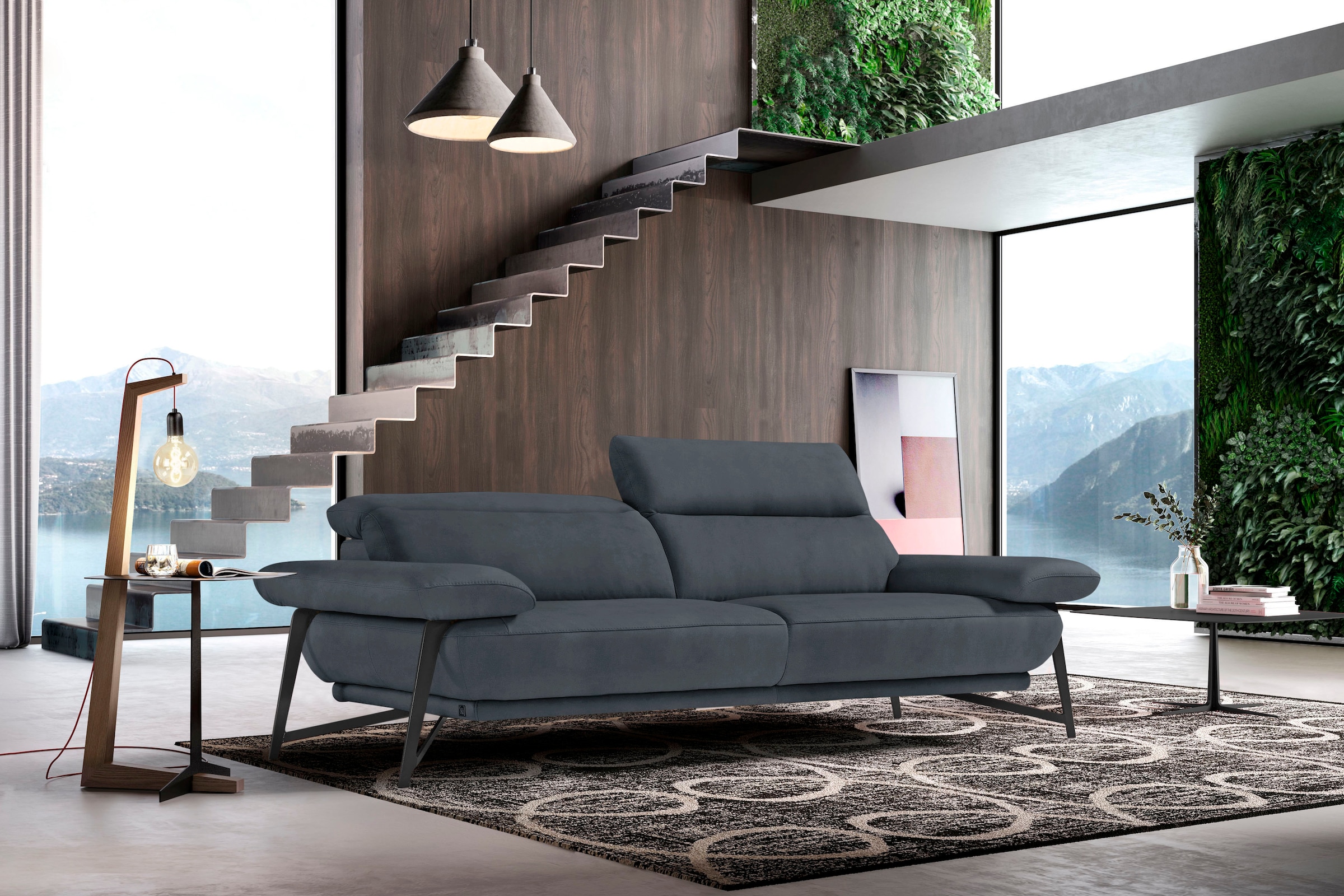Image of Egoitaliano 2,5-Sitzer "Anais, Designsofa mit erstklassigem Sitzkomfort, Fussfarbe schattengrau" Kopfteil verstellbar, 232 cm, Luxus-Microfaser, dunkelgrau