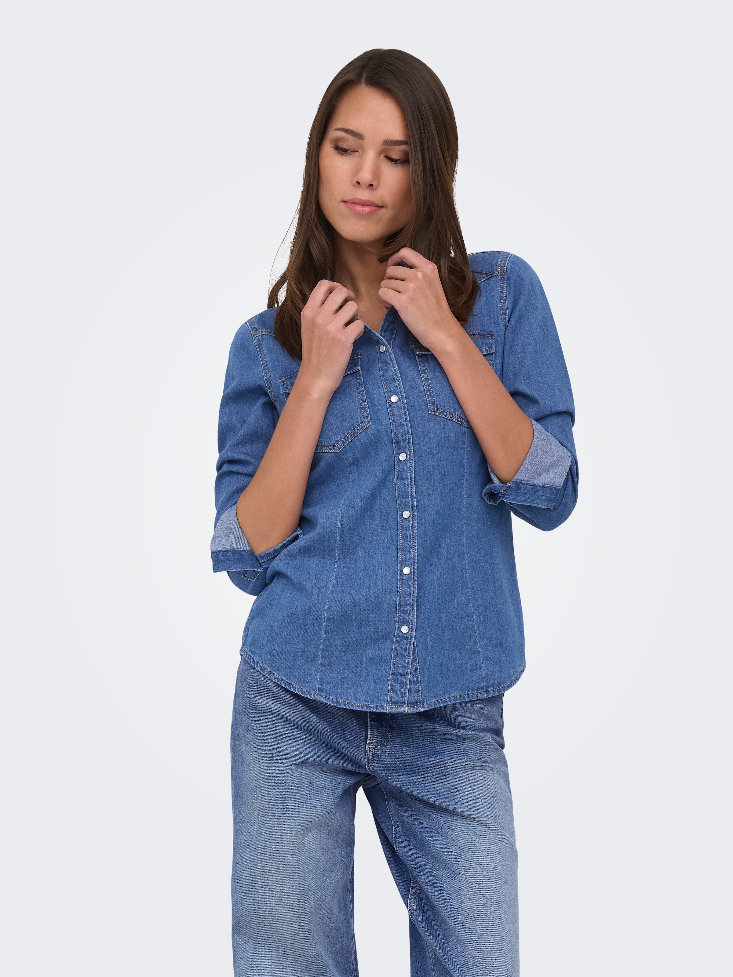 JDY Jeansbluse »JDYSANDIE L/S SHIRT DNM« Baumwolle, Denim, slim fit