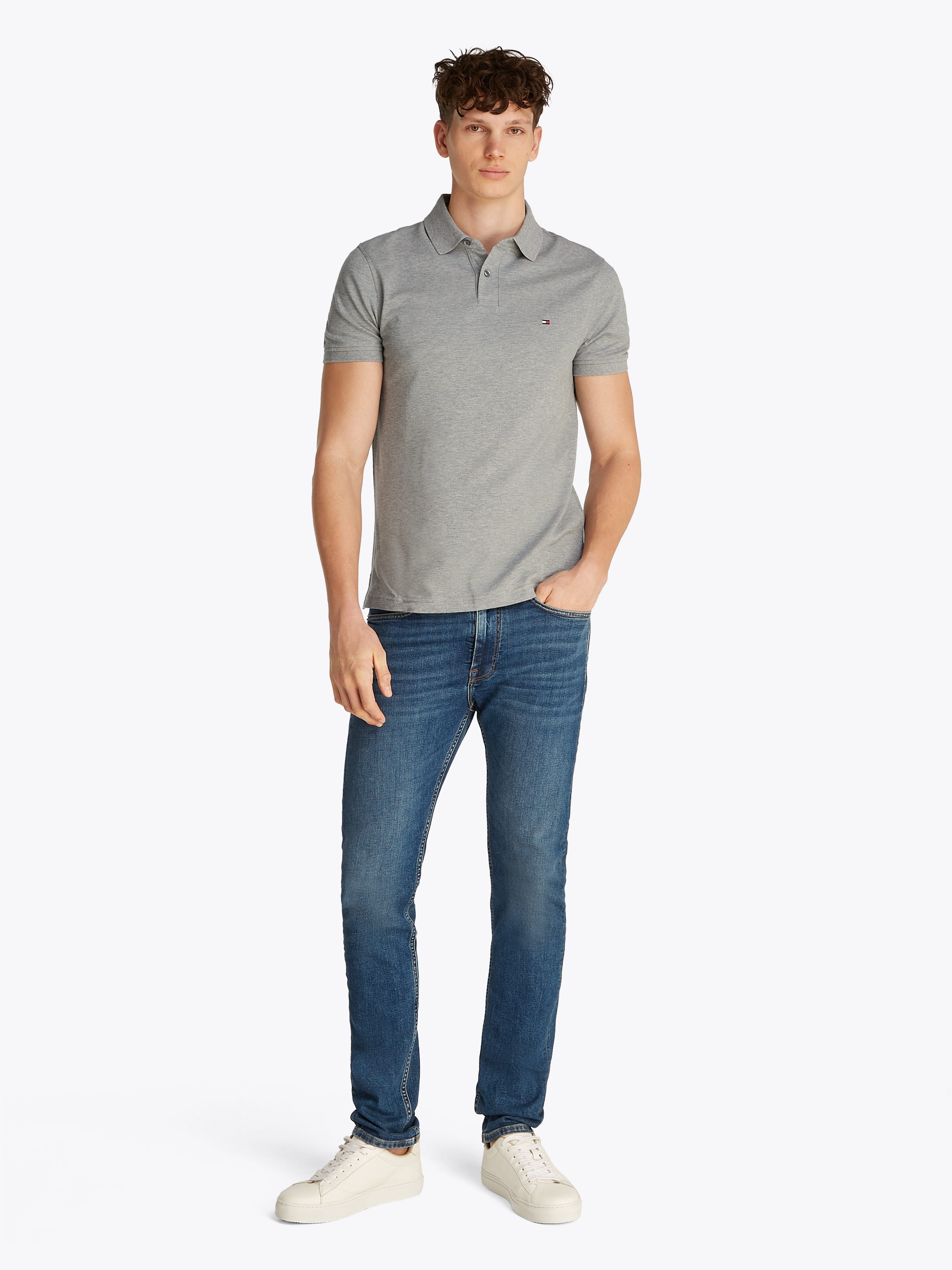 Tommy Hilfiger Poloshirt »1985 REGULAR POLO mit Kontraststreifen und Knopfleiste«, unifarben, sportlich, regular fit, Baumwollmix, Polokragen