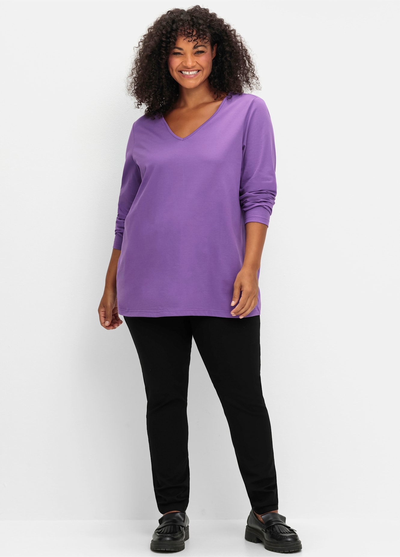 Sheego V-Shirt »Langarmshirt«, (1 tlg.)