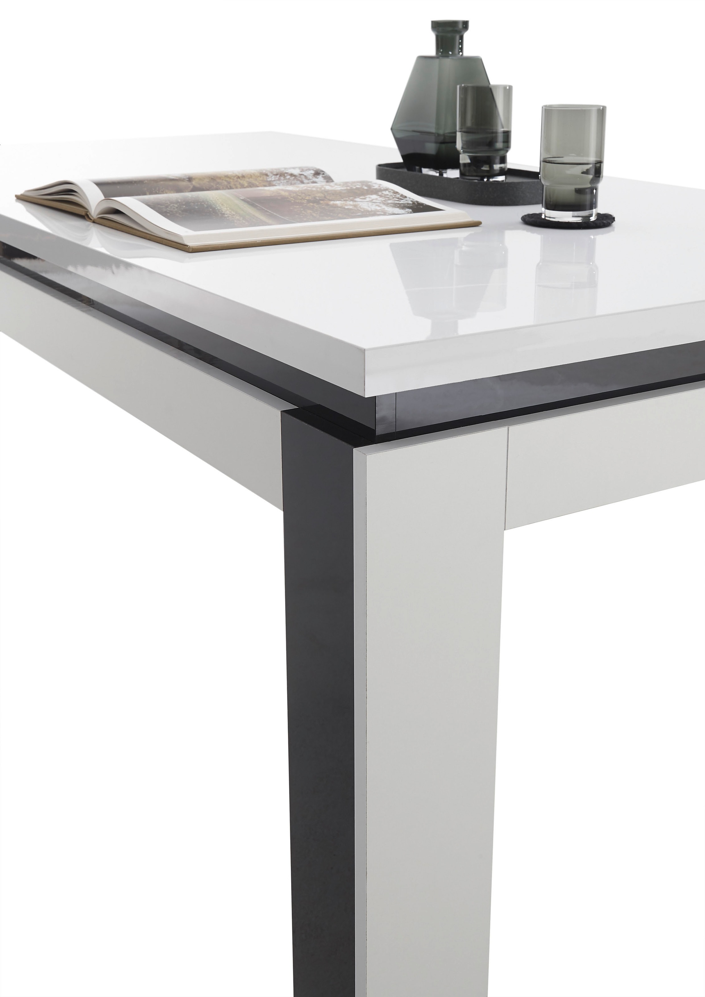 Stolkom Esstisch »Savona Esszimmertisch weiss hochglanz, BxHxT 180x78x90 cm«, Weiss und schwarz hochglanz, Flächenbelastung von ca. 90 kg