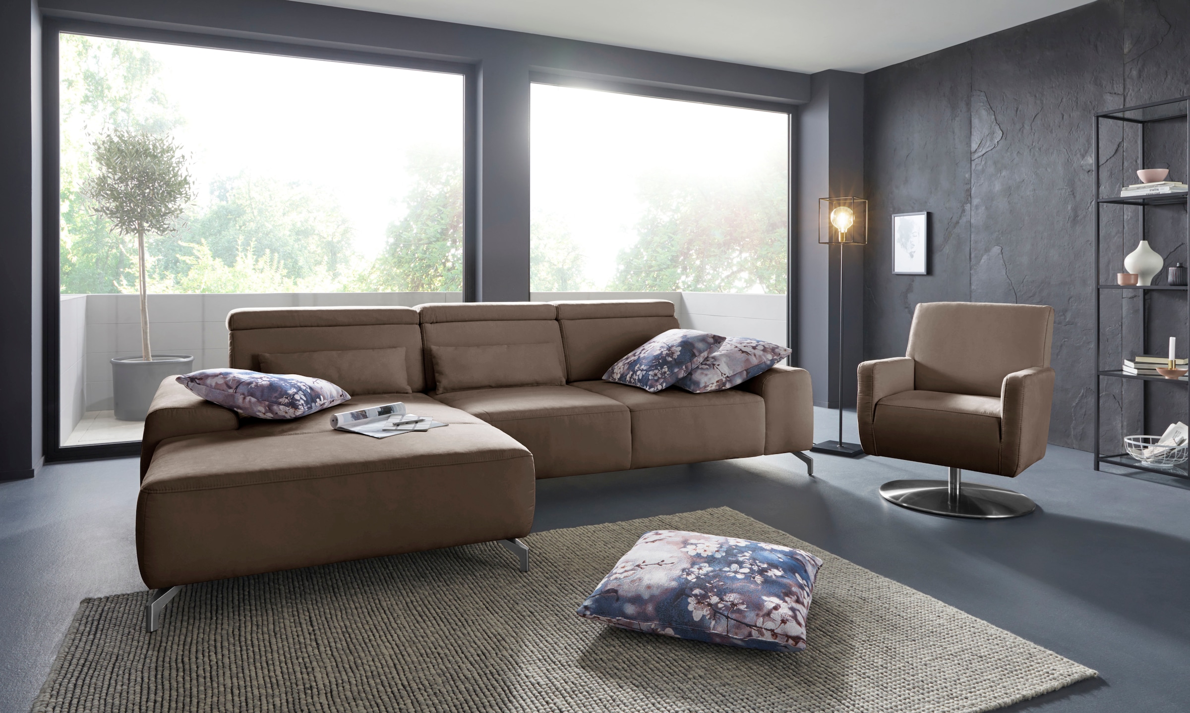 sit&more Ecksofa »Gizeh L-Form«, Fusshöhe 12 cm, inklusive Sitztiefenverstellung und Kopfteilverstellung