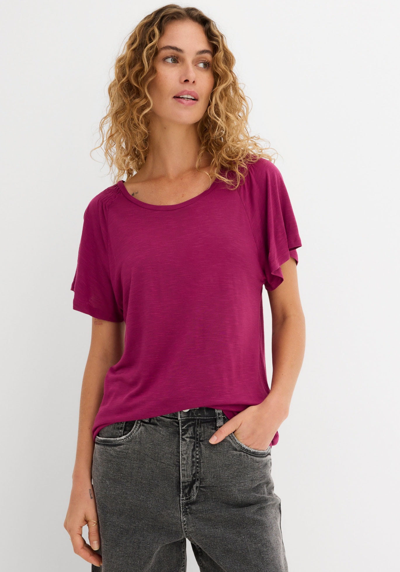 Image of bonprix T-Shirt bequeme Passform, mit Flügelärmeln, Smokeeinsatz an der Schulter
