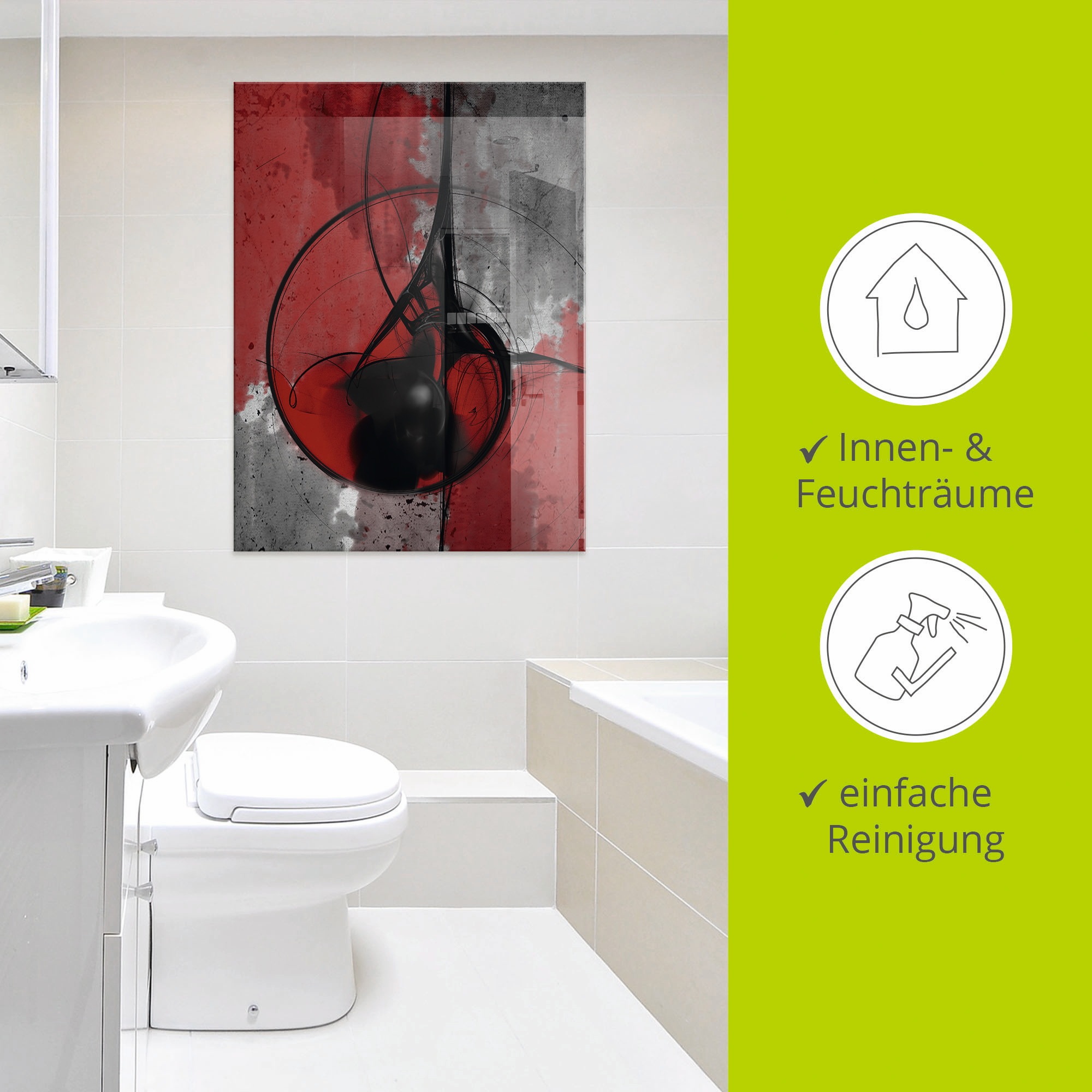 Artland Glasbild »Abstrakt in rot und schwarz«, Gegenstandslos, (1 St.), in verschiedenen Grössen