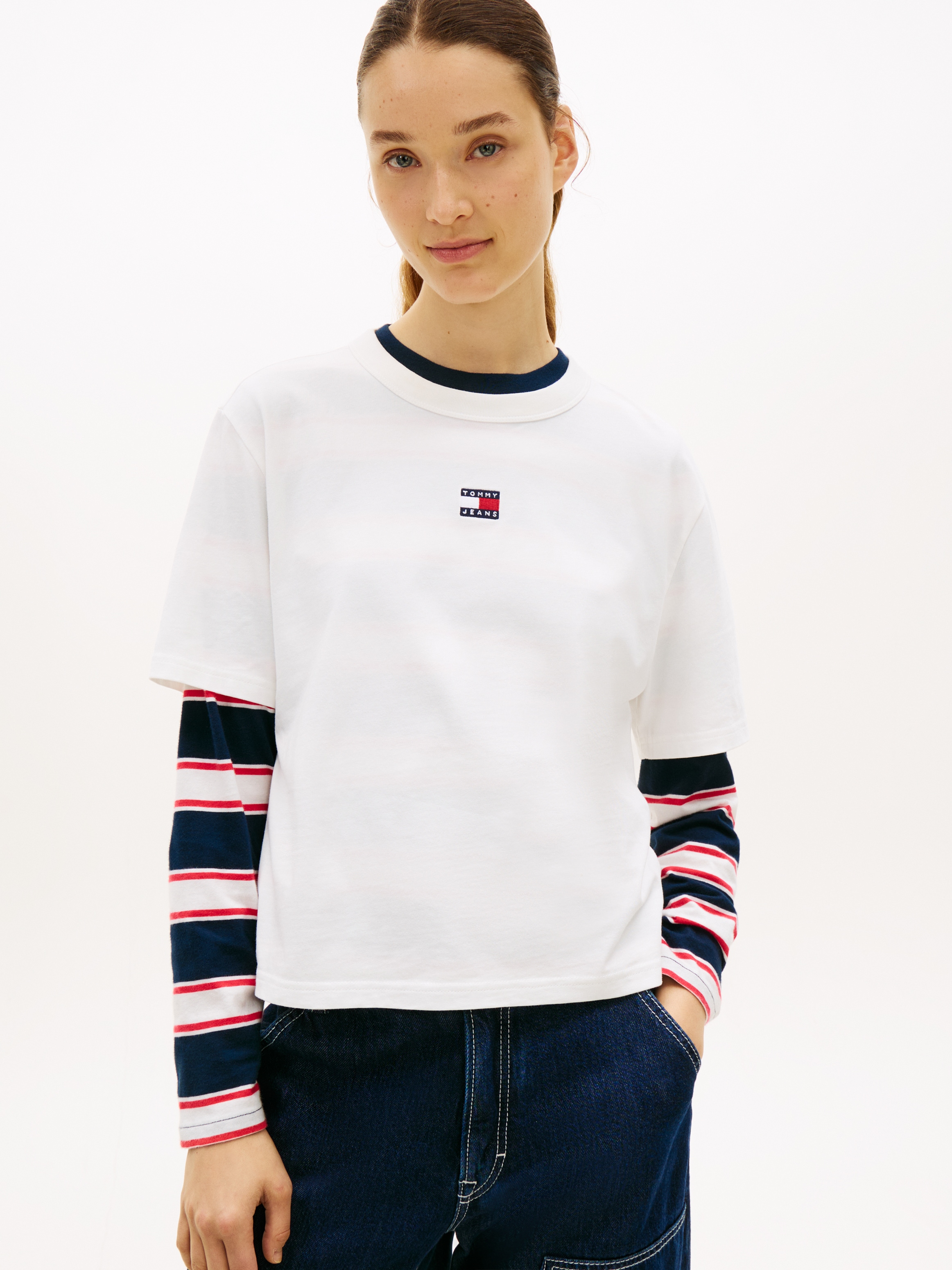 Image of Tommy Jeans Kurzarmshirt "TJW BXY BADGE TEE EXT" Baumwolle, Boxy Fit