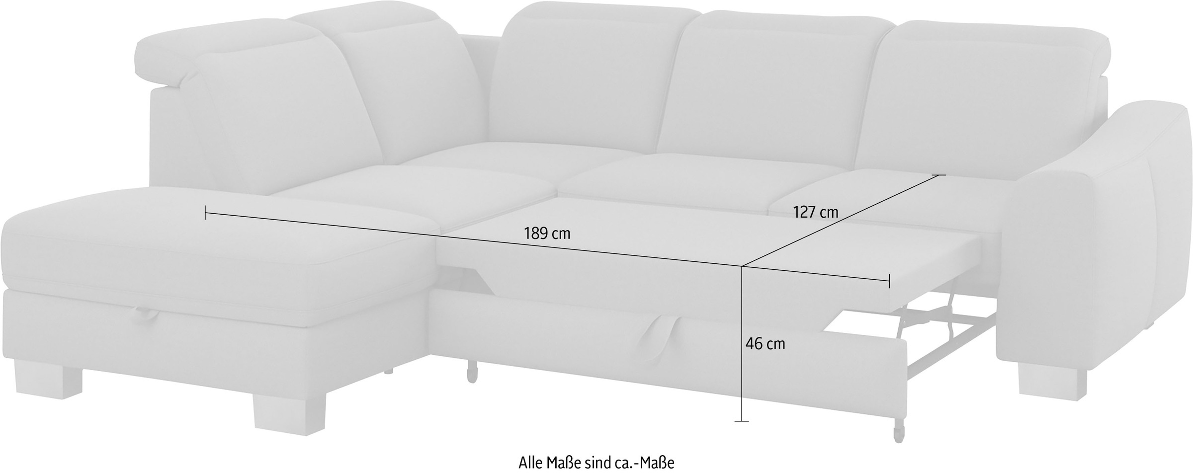 sit&more Ecksofa »Dundee L-Form«, mit Federkern und Edelstahlfüssen, wahlweise mit Kopfteilverstellung