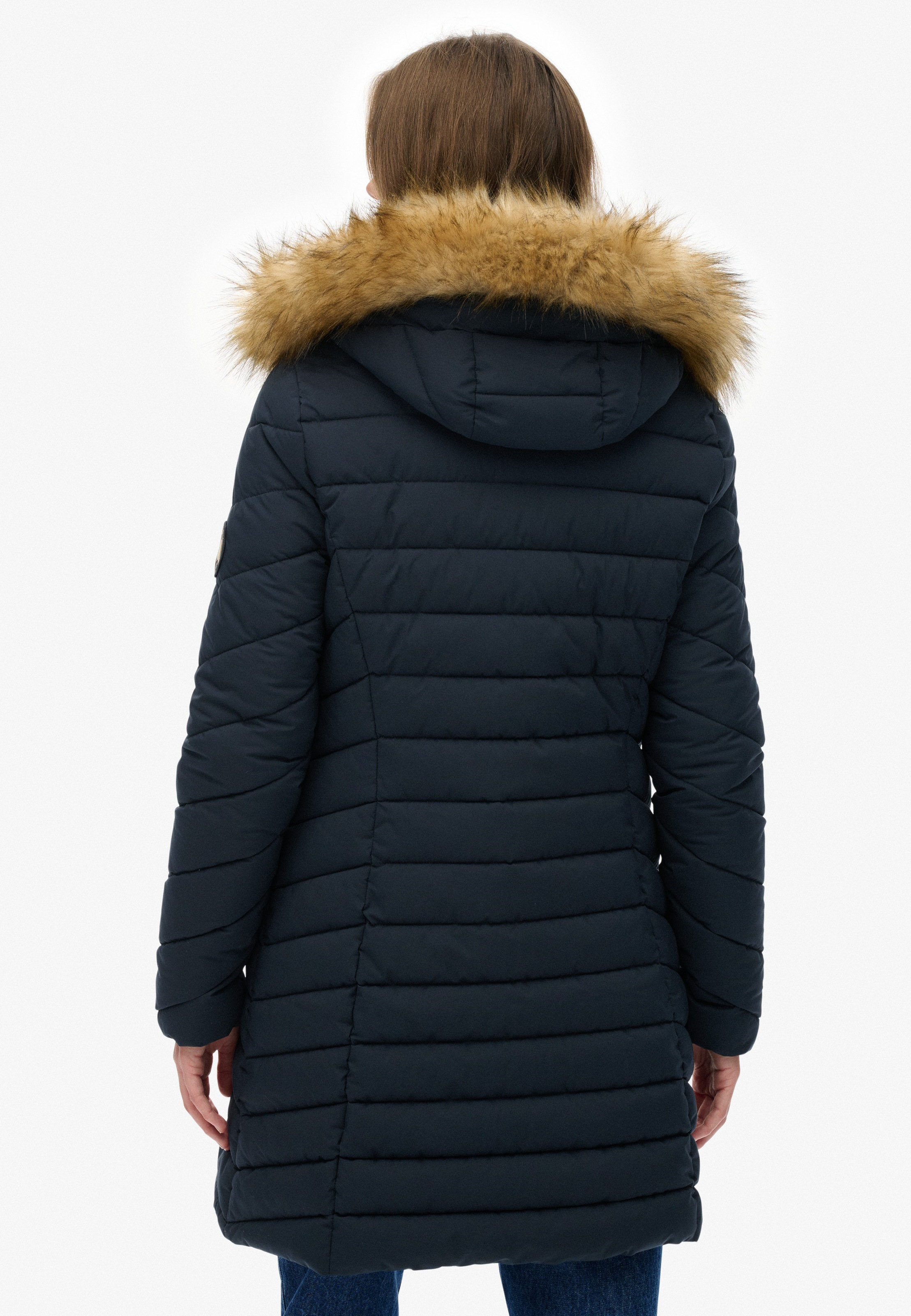 Superdry Steppjacke »FUJI FAUX FUR HOOD MID LENGTH«, mit Kapuze
