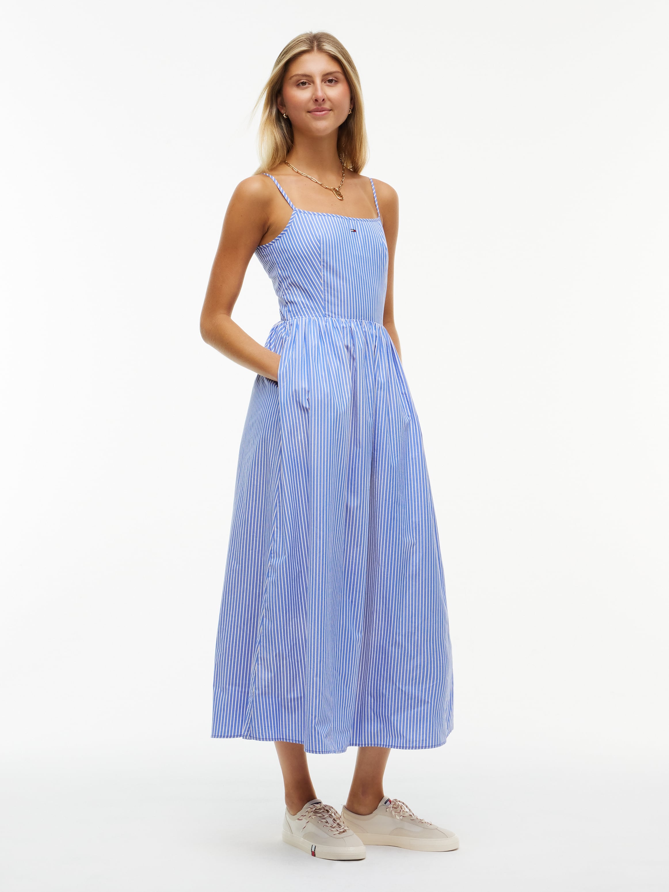 Tommy Jeans Trägerkleid »TJW POPLIN STRAP MAXI DRESS EXT« Baumwolle, schmale Träger