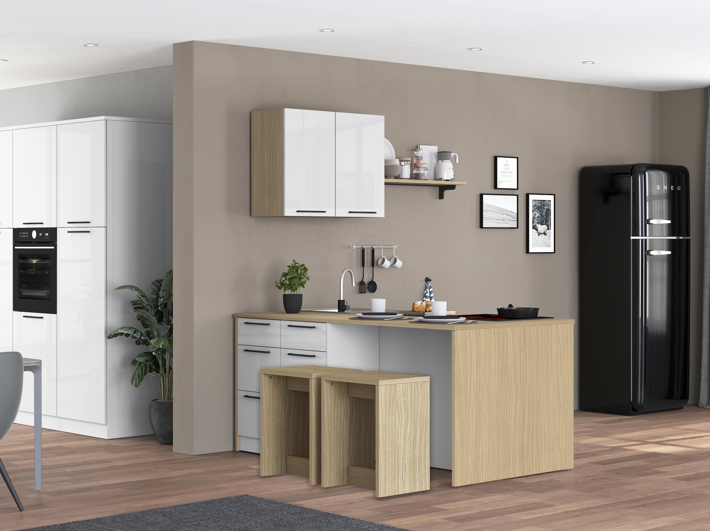 KOCHSTATION Ilot de cuisine »KS-Luna Breite 200 cm, Höhe 90 cm« Breite 200 cm, wahlweise mit Hanseatic-E-Geräten