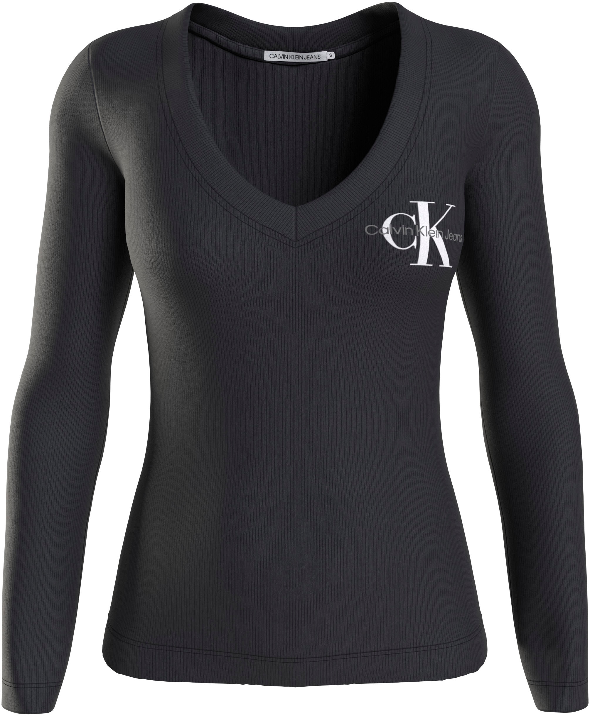 Calvin Klein Jeans Langarmshirt »RIB V-NECK MONOLOGO LONG SLEEVE« ab 99 CHF  versandkostenfrei bestellen | V-Shirts