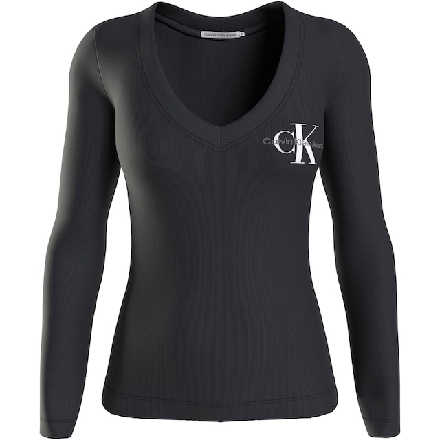 Calvin Klein Jeans Langarmshirt »RIB V-NECK MONOLOGO LONG SLEEVE« ab 99 CHF  versandkostenfrei bestellen