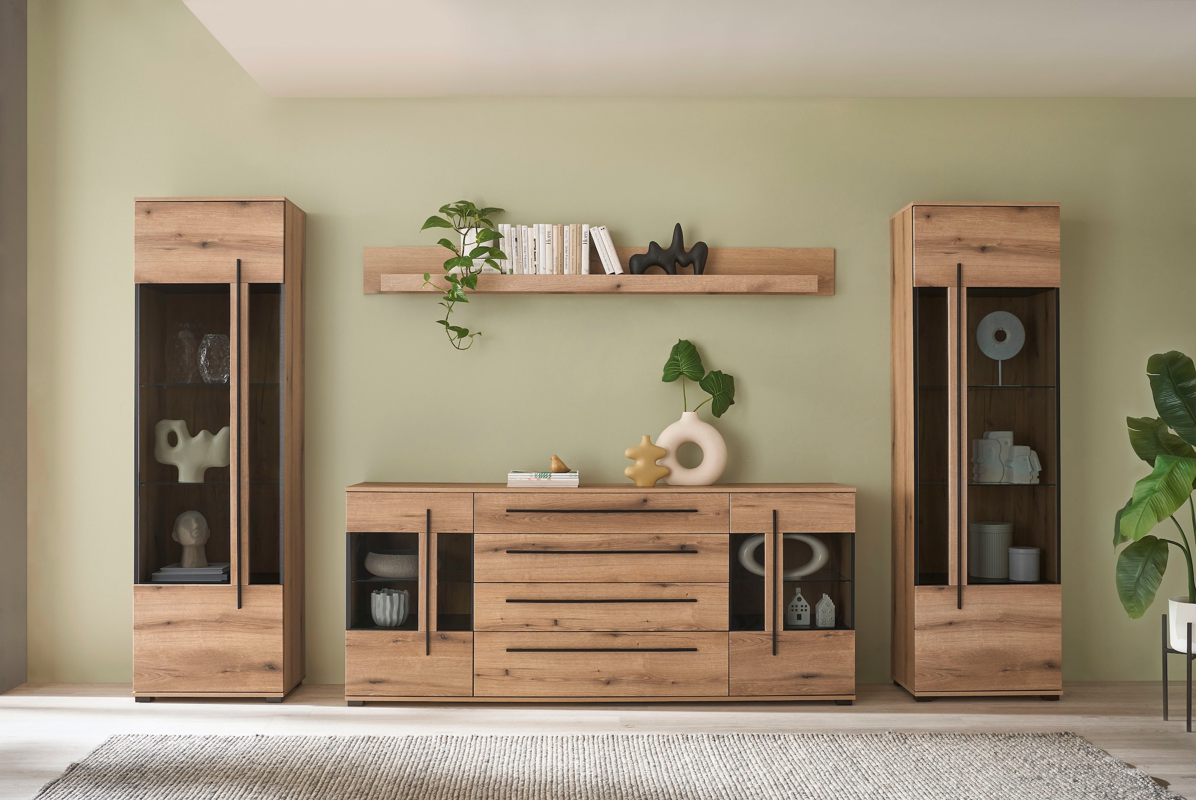 Image of Home affaire Wohnwand "Cantara, moderne Anbauwand, Wohnzimmer-Set, in Eiche Evoke oder Weiss" Set
