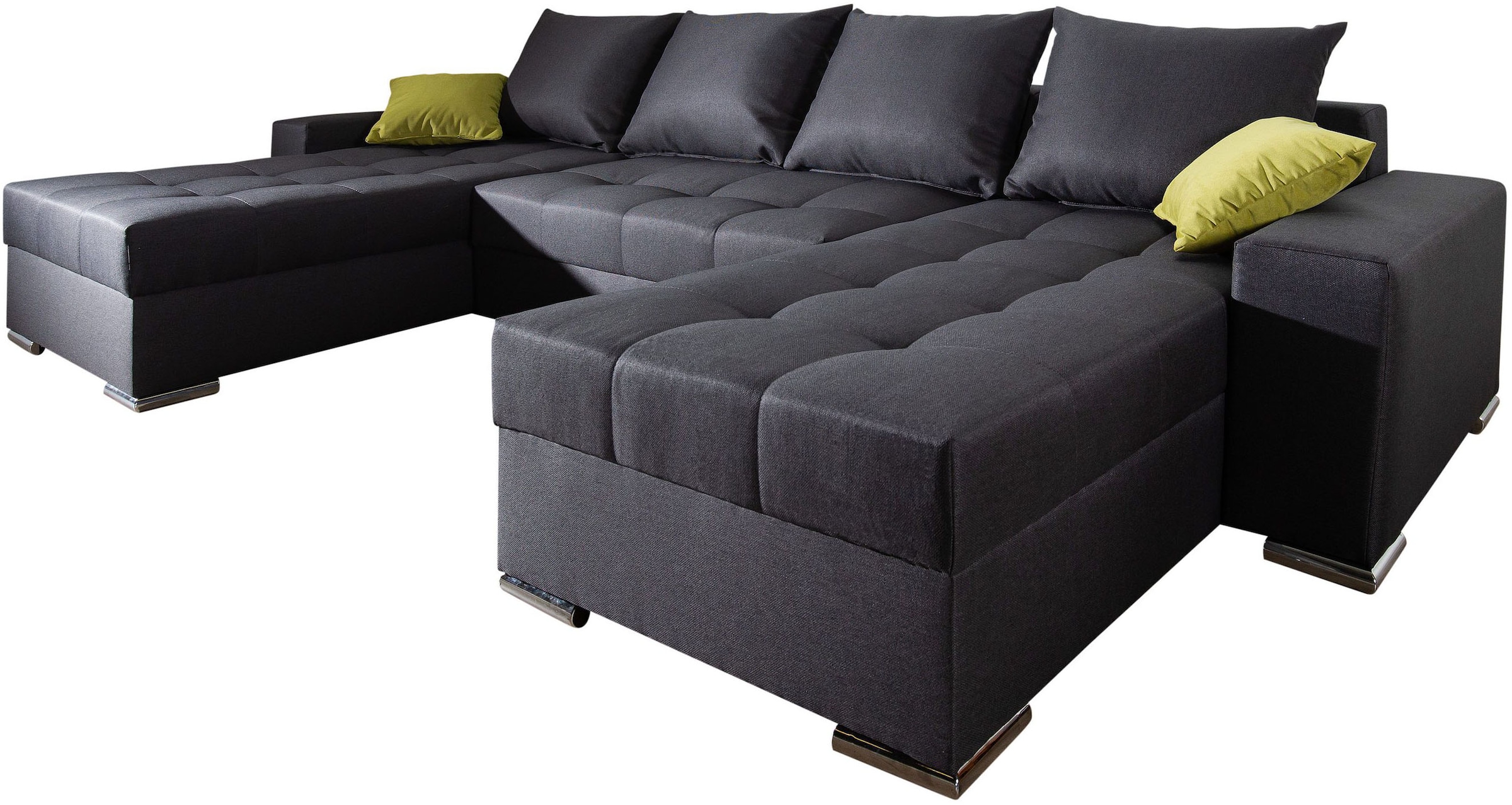 COLLECTION AB Wohnlandschaft »XL-Josy U-Form, Breite 313 cm, Flachgewebe, Struktur, Kunstleder«, inkl. Bettfunktion, Bettkasten, mit 4 gleich grossen Rückenkissen