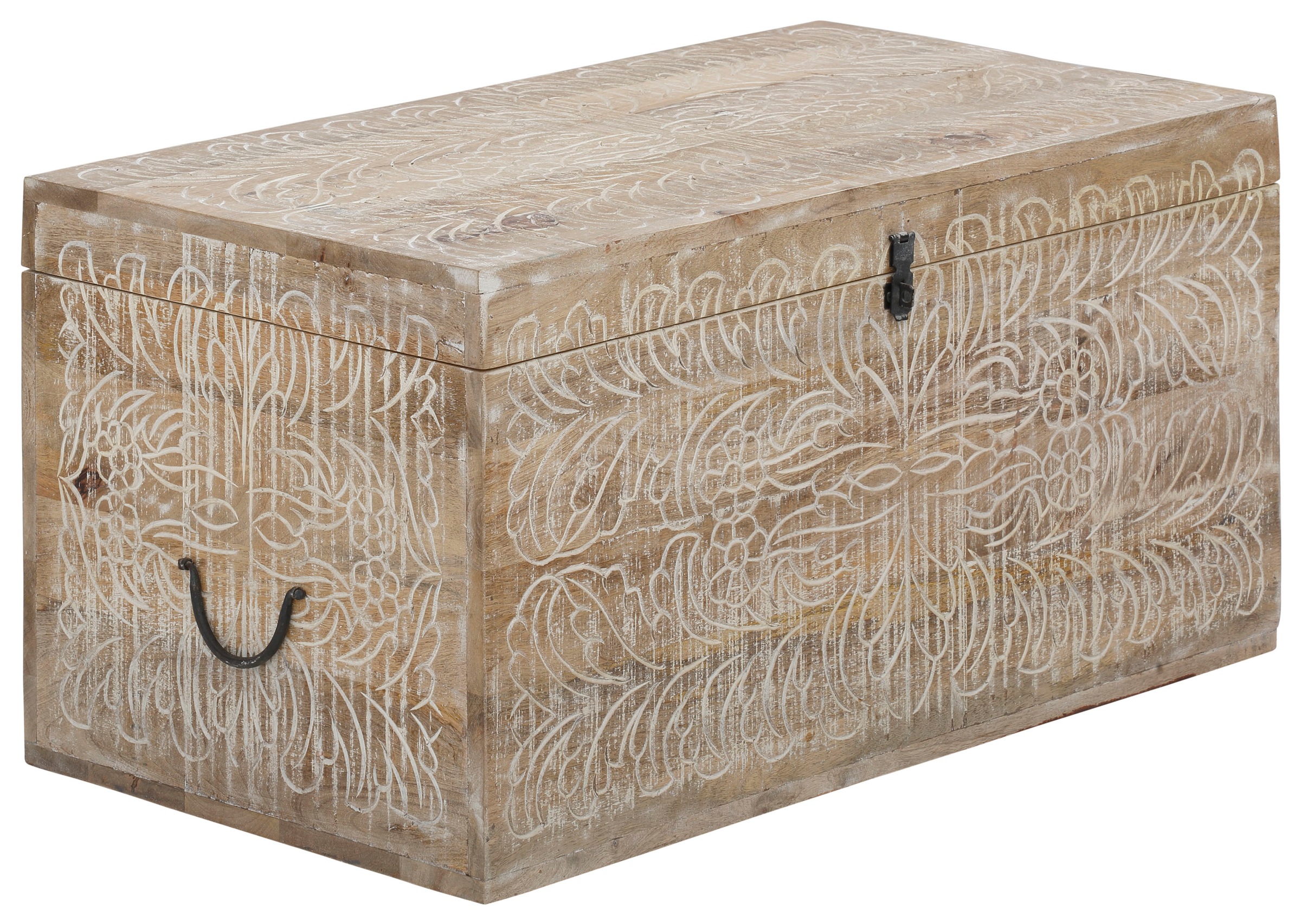 Image of GOODproduct Truhentisch "Lavin" Mangoholz, mit dekorativen Schnitzereien, Handgefertigt, Breite 90 cm