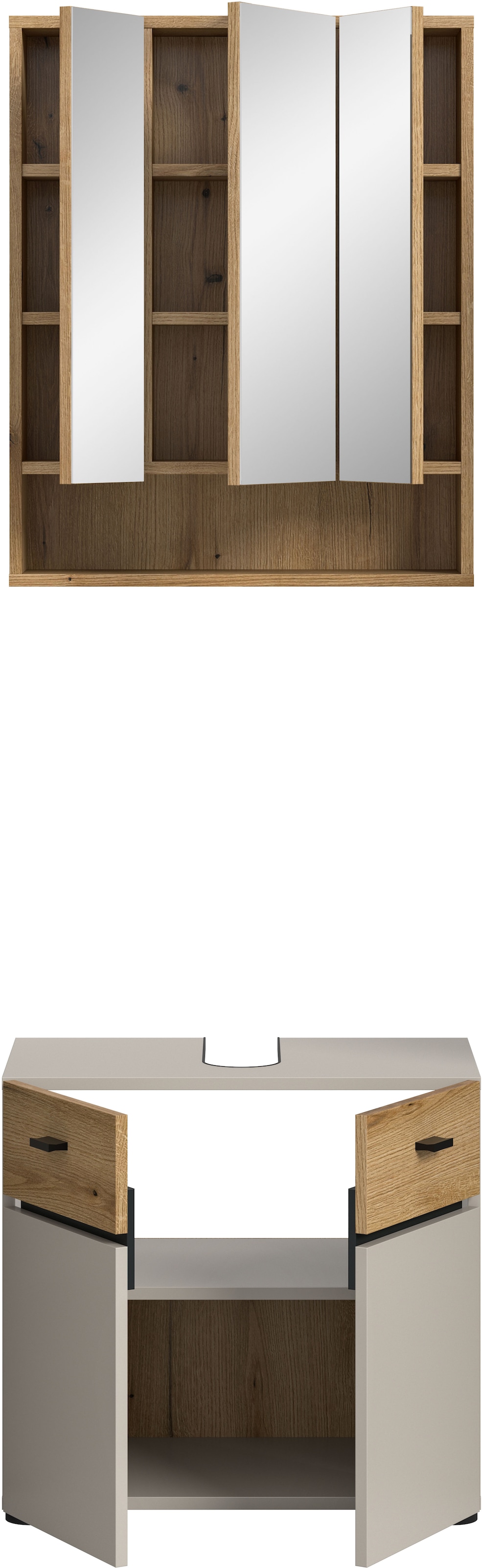 welltime Ensemble de meubles de salle de bain »VANN, 2-teilige moderne Badkombination« 1x Waschbeckenunterschrank, 1x Spiegelschrank, 2 cuis tlg.