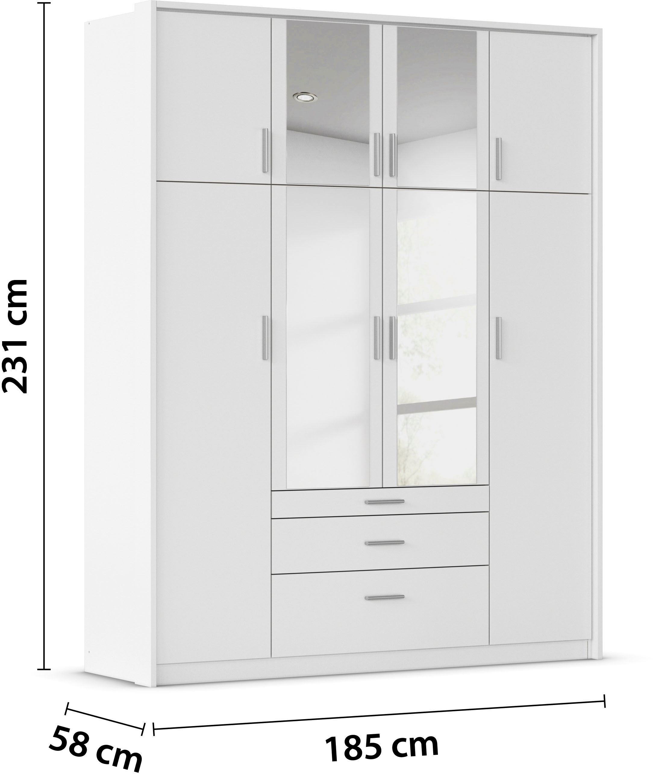 rauch Armoires à vêtements »Schrank Drehtürenschrank Garderobe Ankleide Schlafzimmer HILDESHEIM« Largeurs : 185/275 cm, hauteur 231 cm,  tiroir supérieur avec compartiments pratiques MADE IN GERMANY