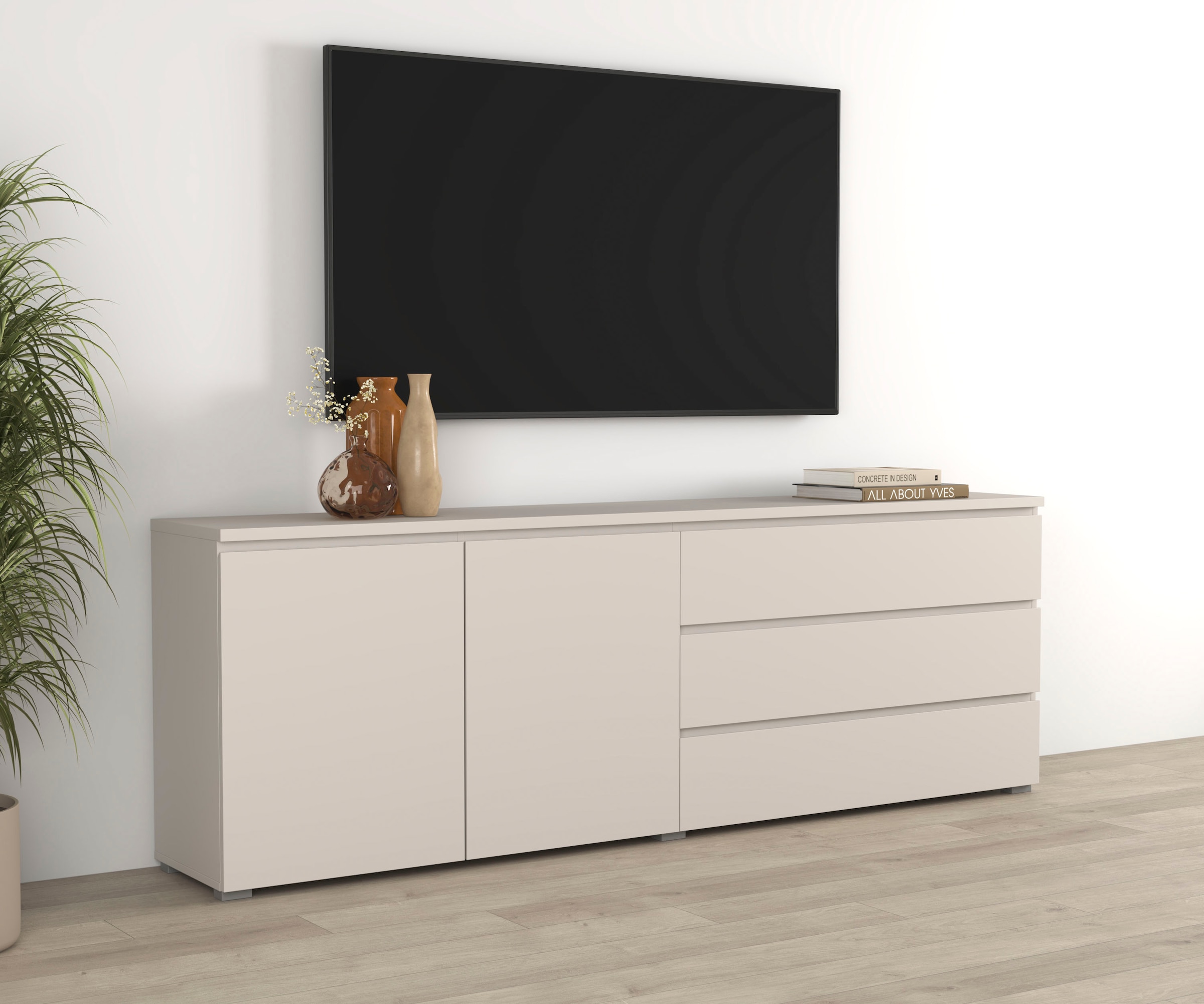GOODproduct Buffet »Modo, Breite 200 cm, moderne grifflose Kommode 2Türen/3 SK« Schubladenkommode mit viel Stauraum, Einlegeböden verstellbar