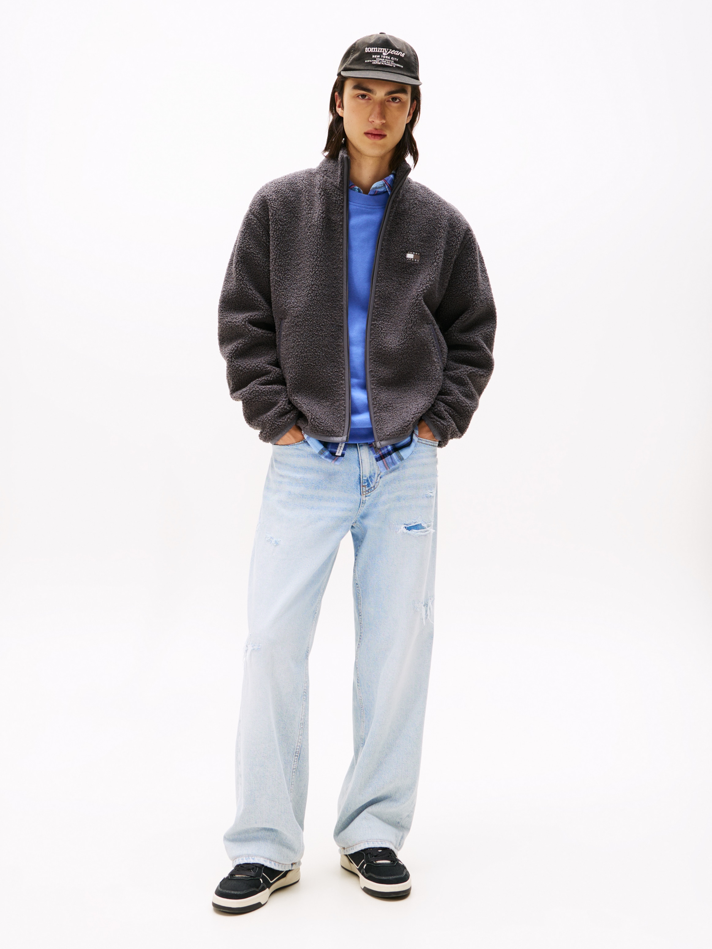 Tommy Jeans Sweatjacke »BADGE TEDDY«, Relaxed fit, Teddy-Fleece, Stehkragen