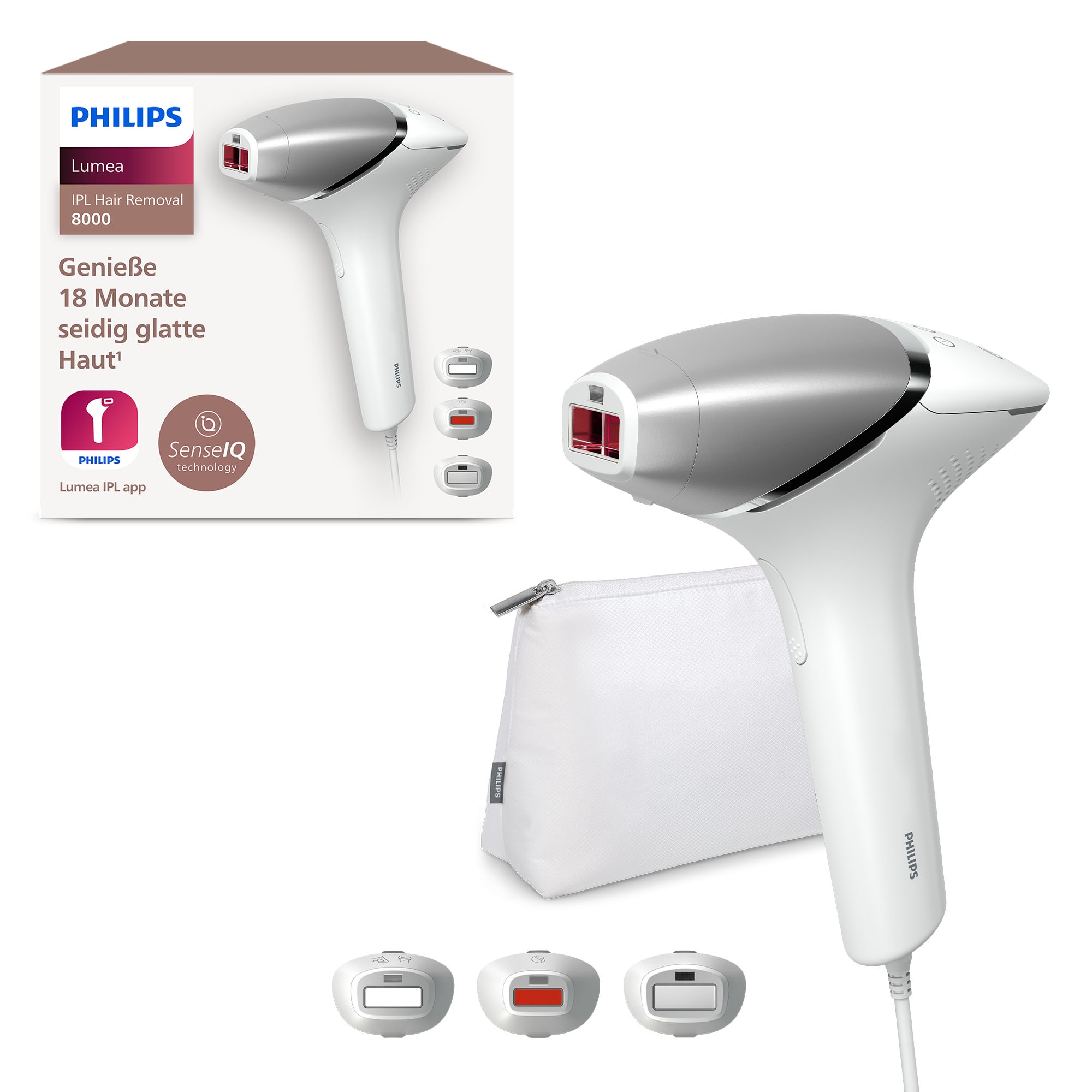 Image of Philips IPL-Haarentferner "Lumea S8000 BRI946/00" 450.000 Lichtimpulse 3 Aufsätze (Körper, Gesicht, Präzision)
