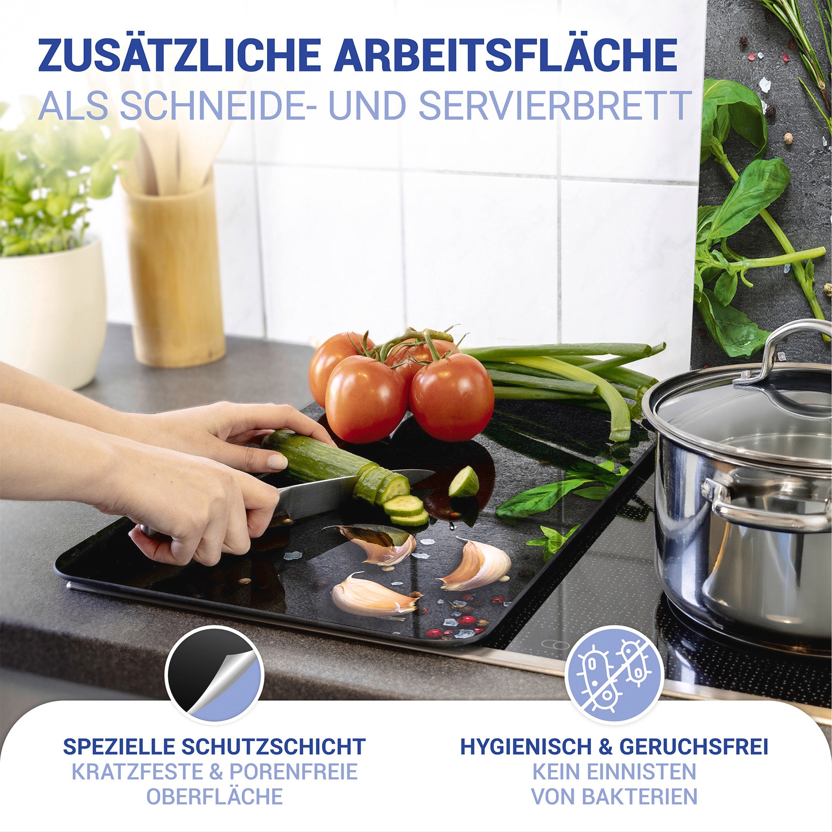 WENKO Plaque de recouvrement de la cuisinière »Universal Modell Kräuter« Herdabdeckung für alle Herdarten, kratzfest, mit rutschfesten Füssen