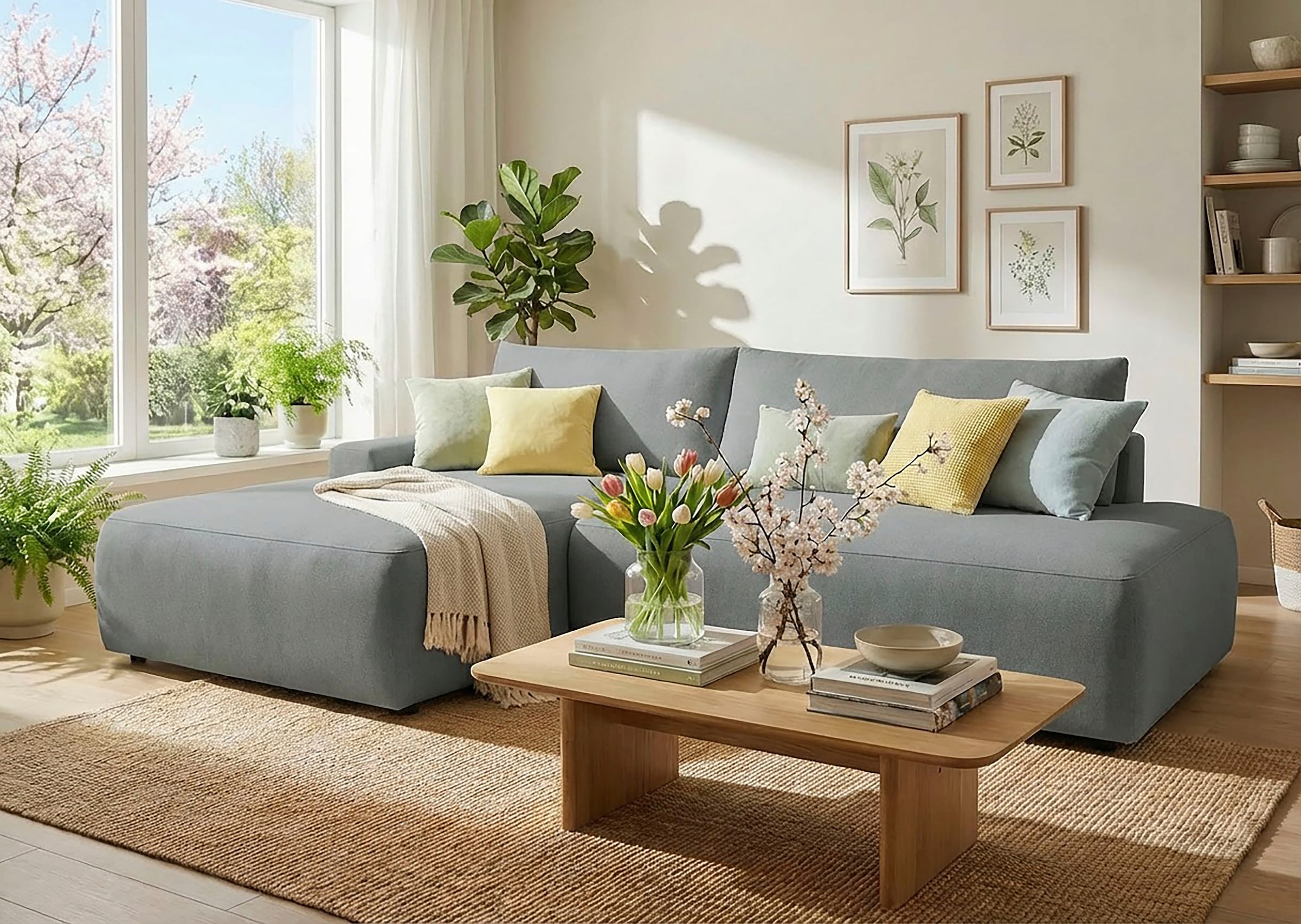Image of TRENDMANUFAKTUR Ecksofa "Prag, Schlafsofa mit Bettkasten, Couch in L-Form, Breite 253 cm" in feinem Strukturstoff, grau, Recamiere links