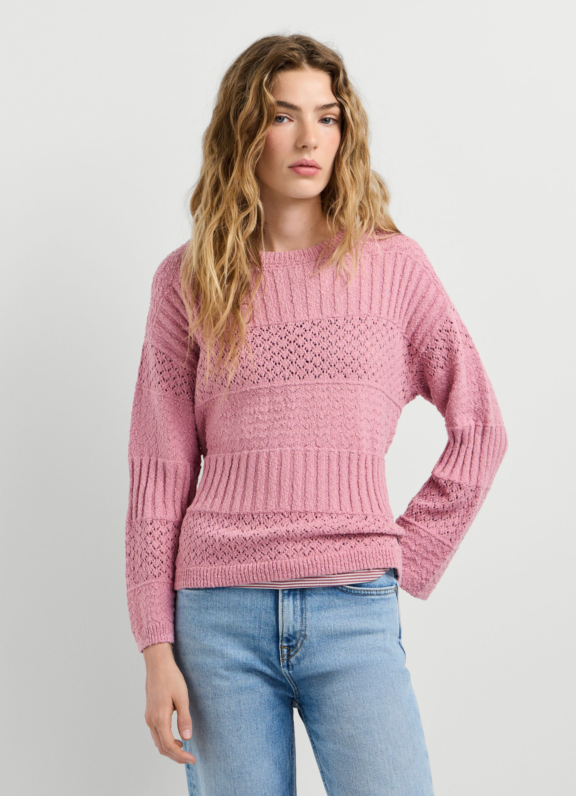 Image of Pepe Jeans Strickpullover "ALAYA" im Strukturmix, reine Baumwolle