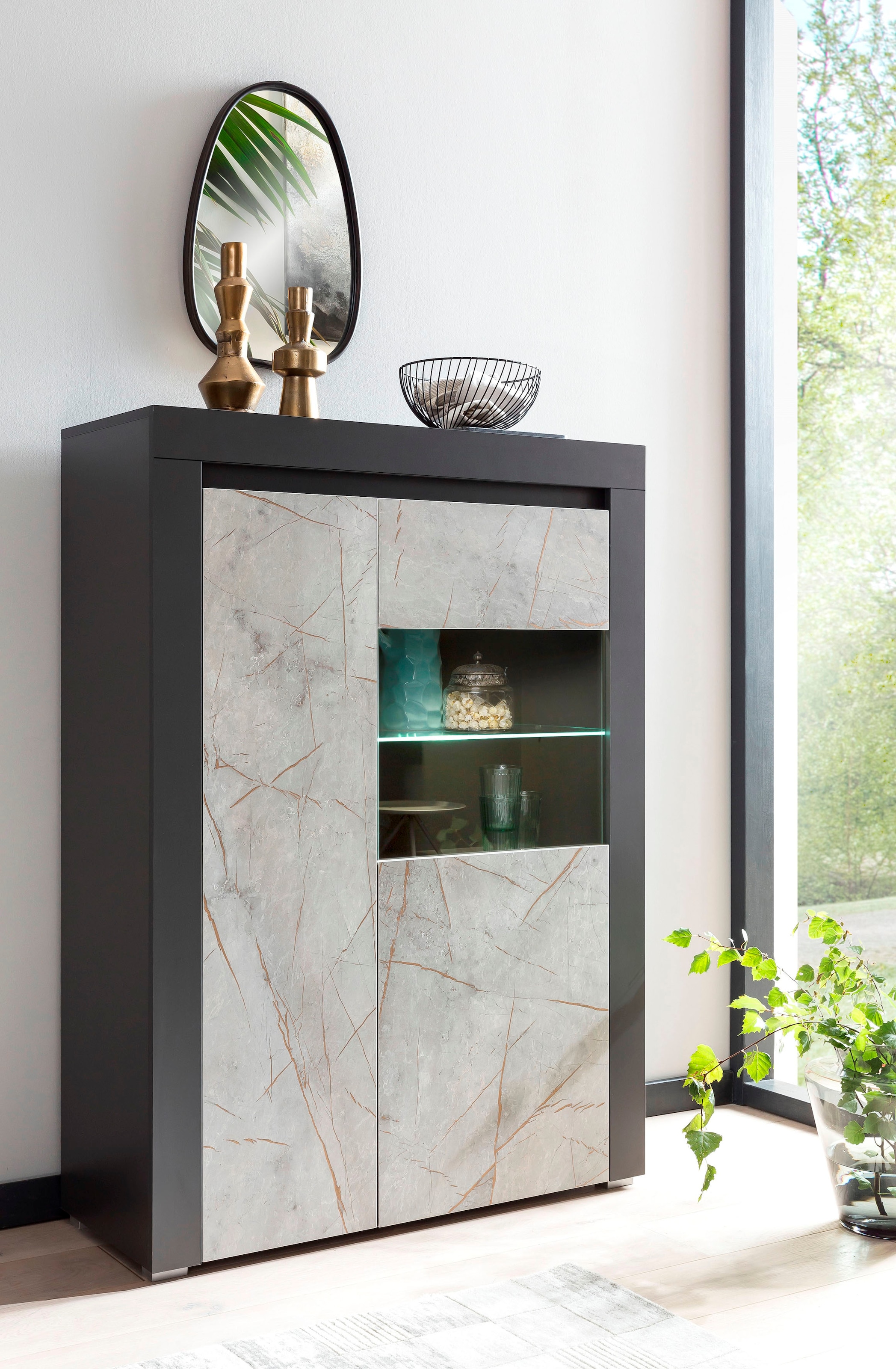 Home affaire Vitrine »Stone Marble«, mit einem edlen Marmor-Optik Dekor,  Breite 95 cm bequem kaufen | Vitrinenschränke