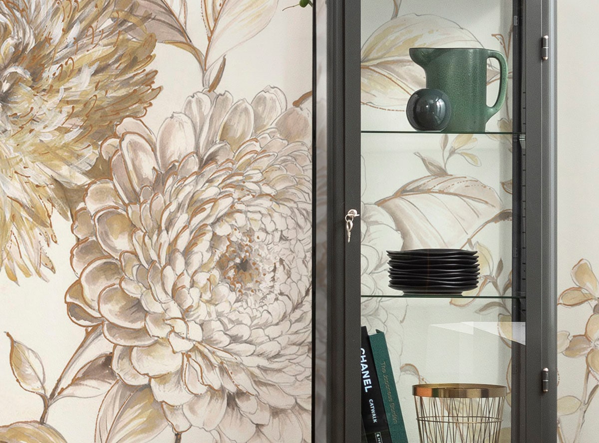 Komar Fototapete »Digitaldruck Vlies - Vintage Chrysanthemum - Grösse 200 x 250 cm«, bedruckt, Wohnzimmer, Schlafzimmer